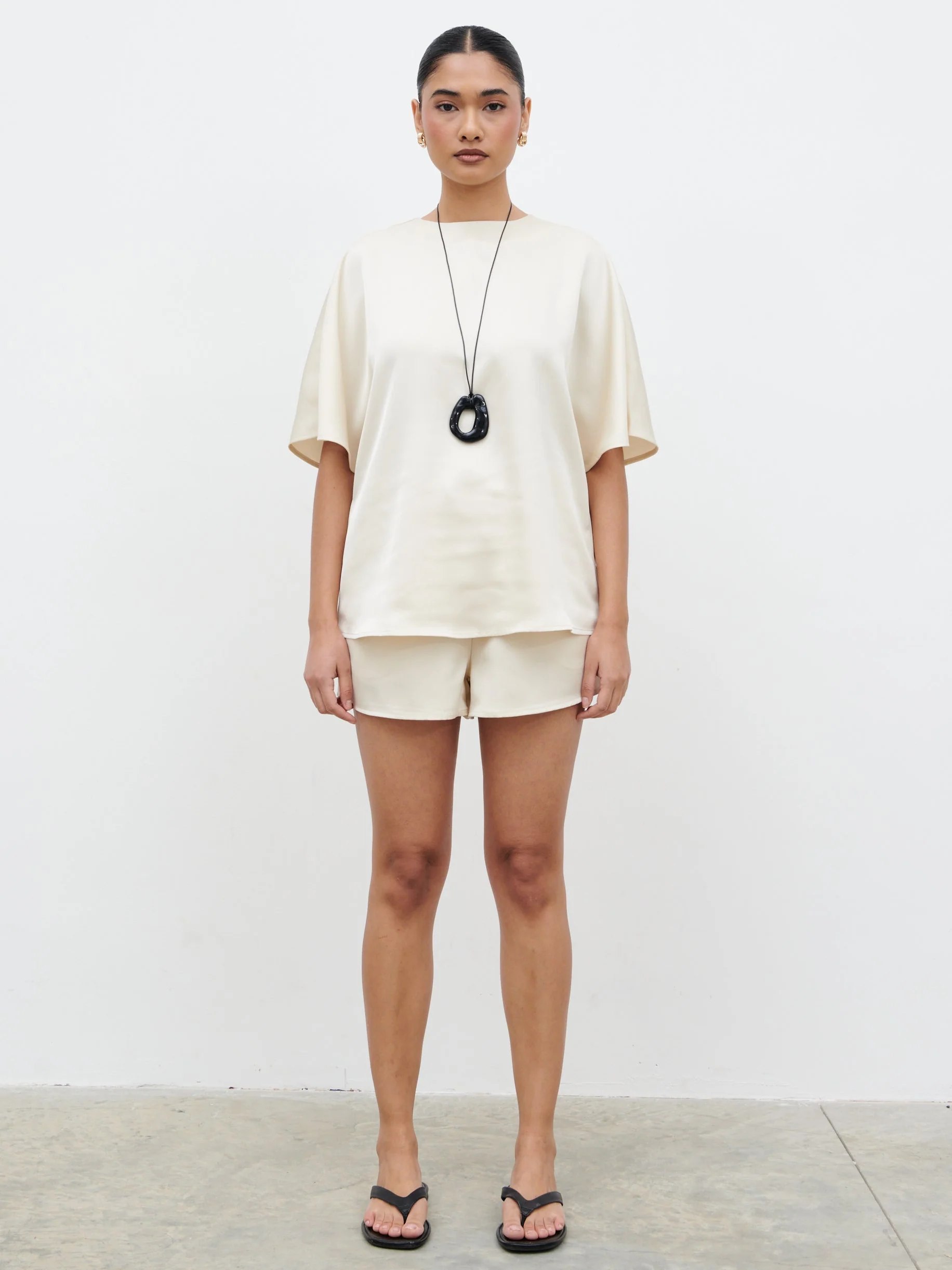 Breya Boxy Satin T-shirt - Oyster - Image 9