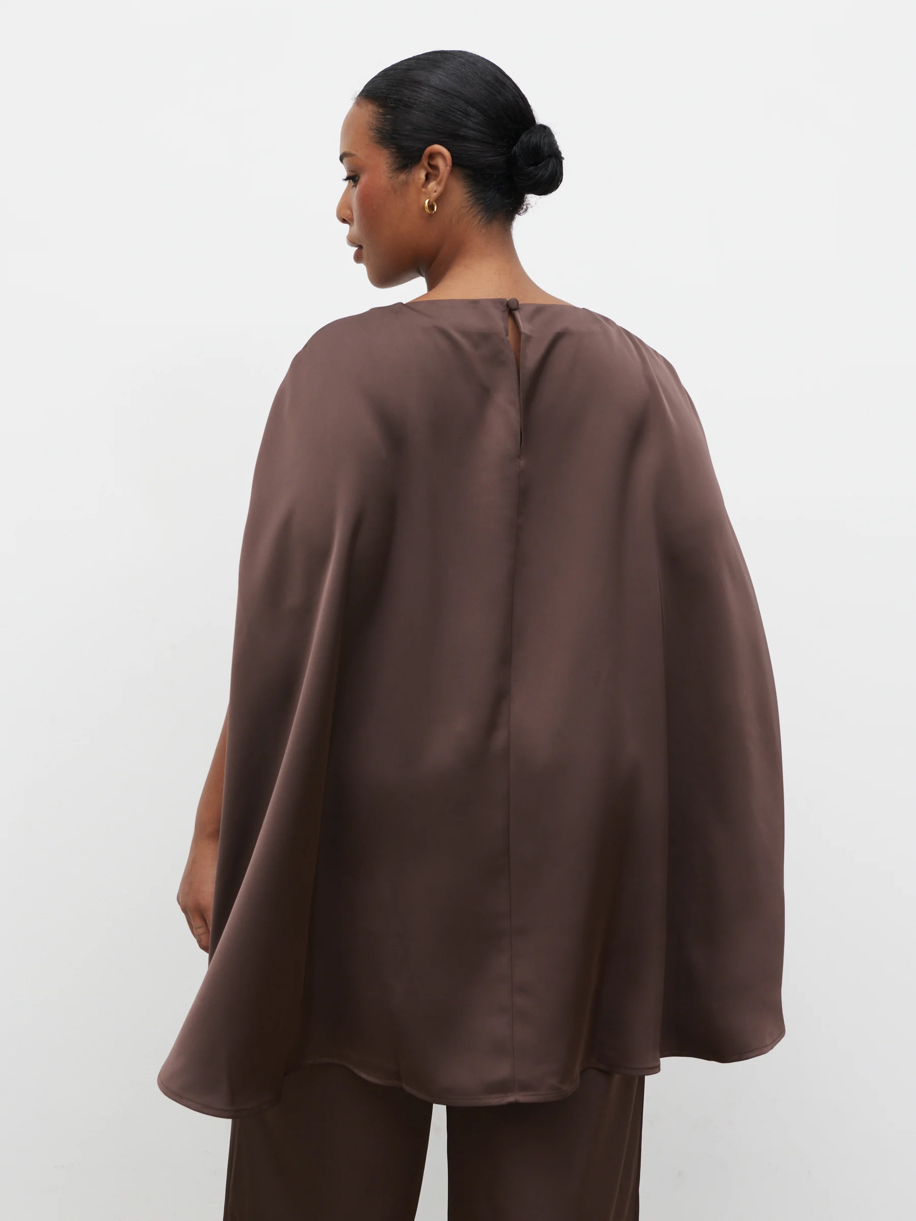 Breya Cape Floaty Satin Top Curve - Chocolate Brown - Image 6