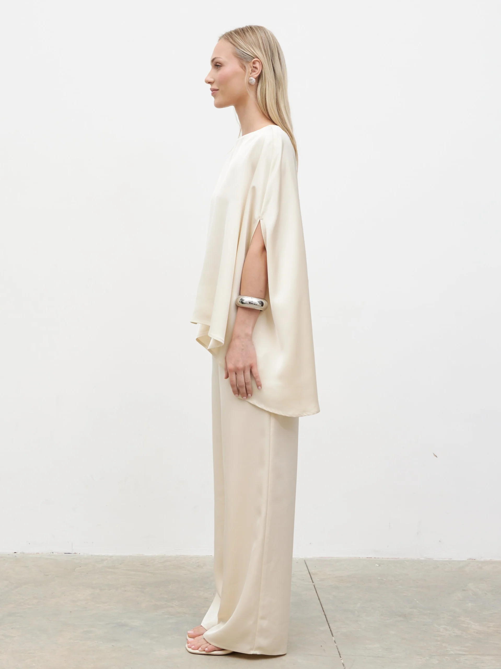 Breya Cape Floaty Satin Top - Oyster - Image 3