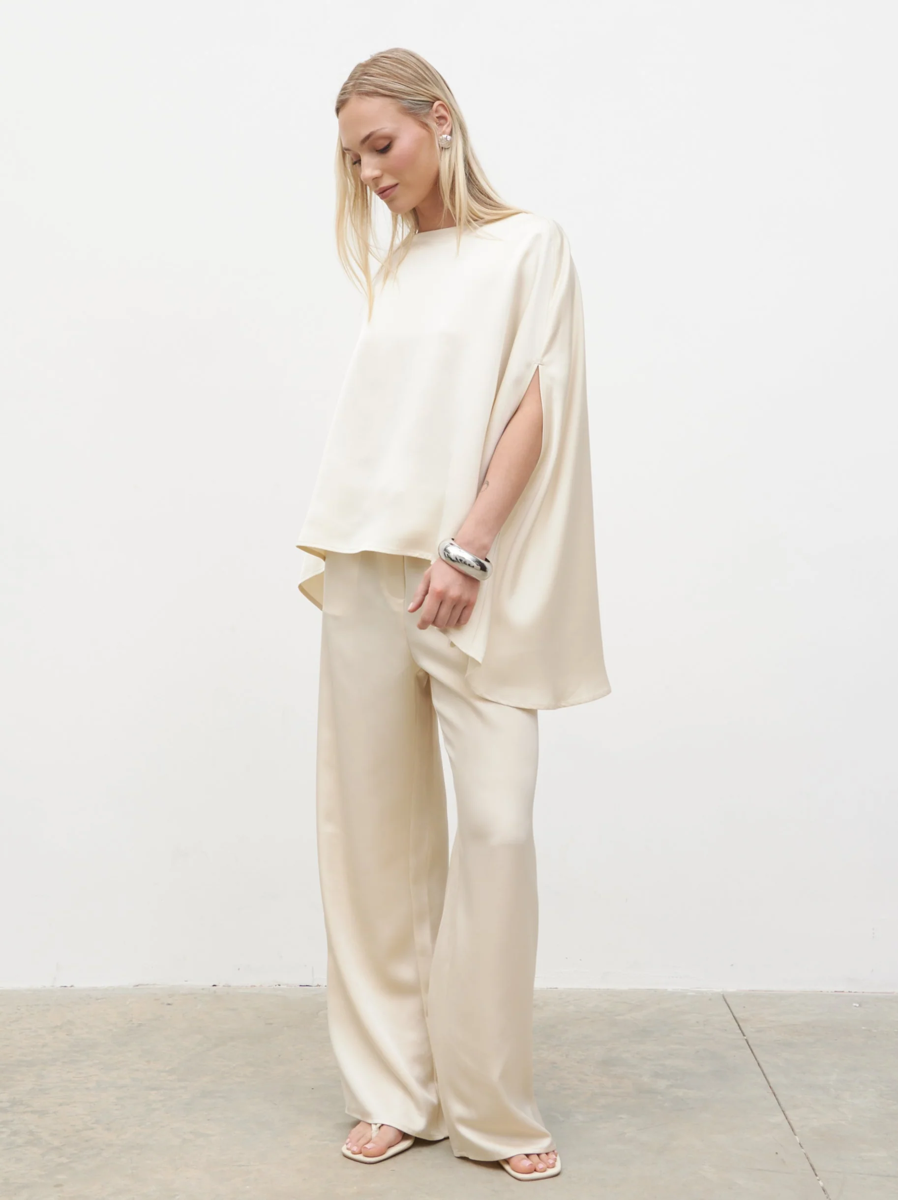 Breya Cape Floaty Satin Top - Oyster - Image 4