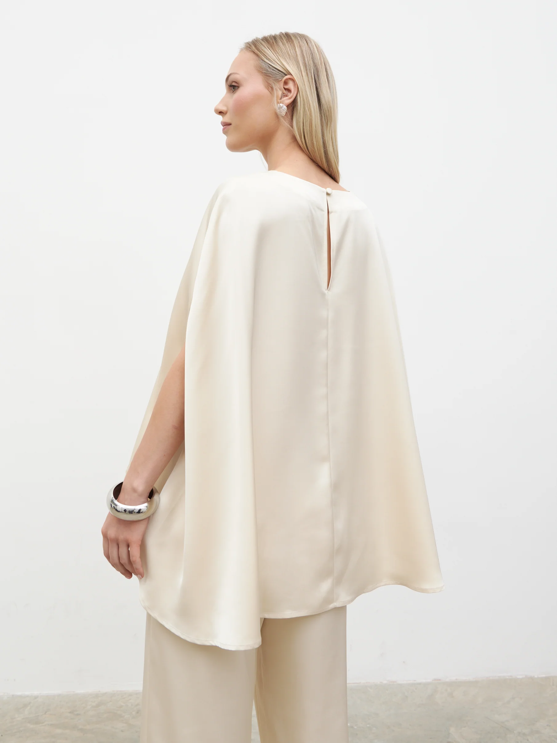 Breya Cape Floaty Satin Top - Oyster - Image 7