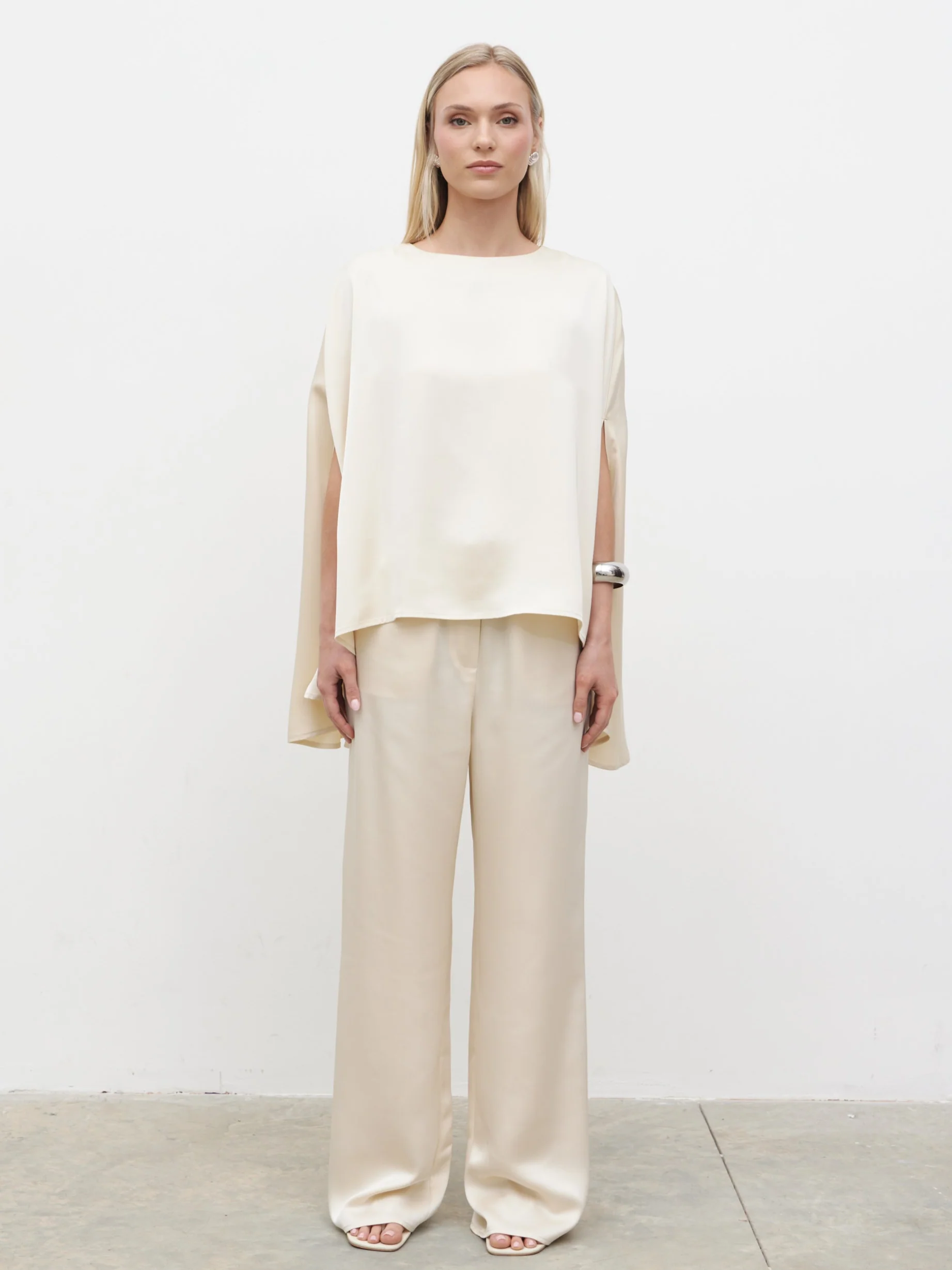 Breya Cape Floaty Satin Top - Oyster - Image 8