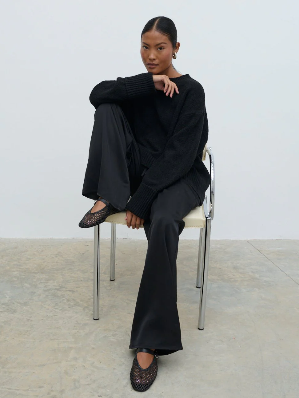 Breya Satin Drawstring Trousers - Black - Image 6