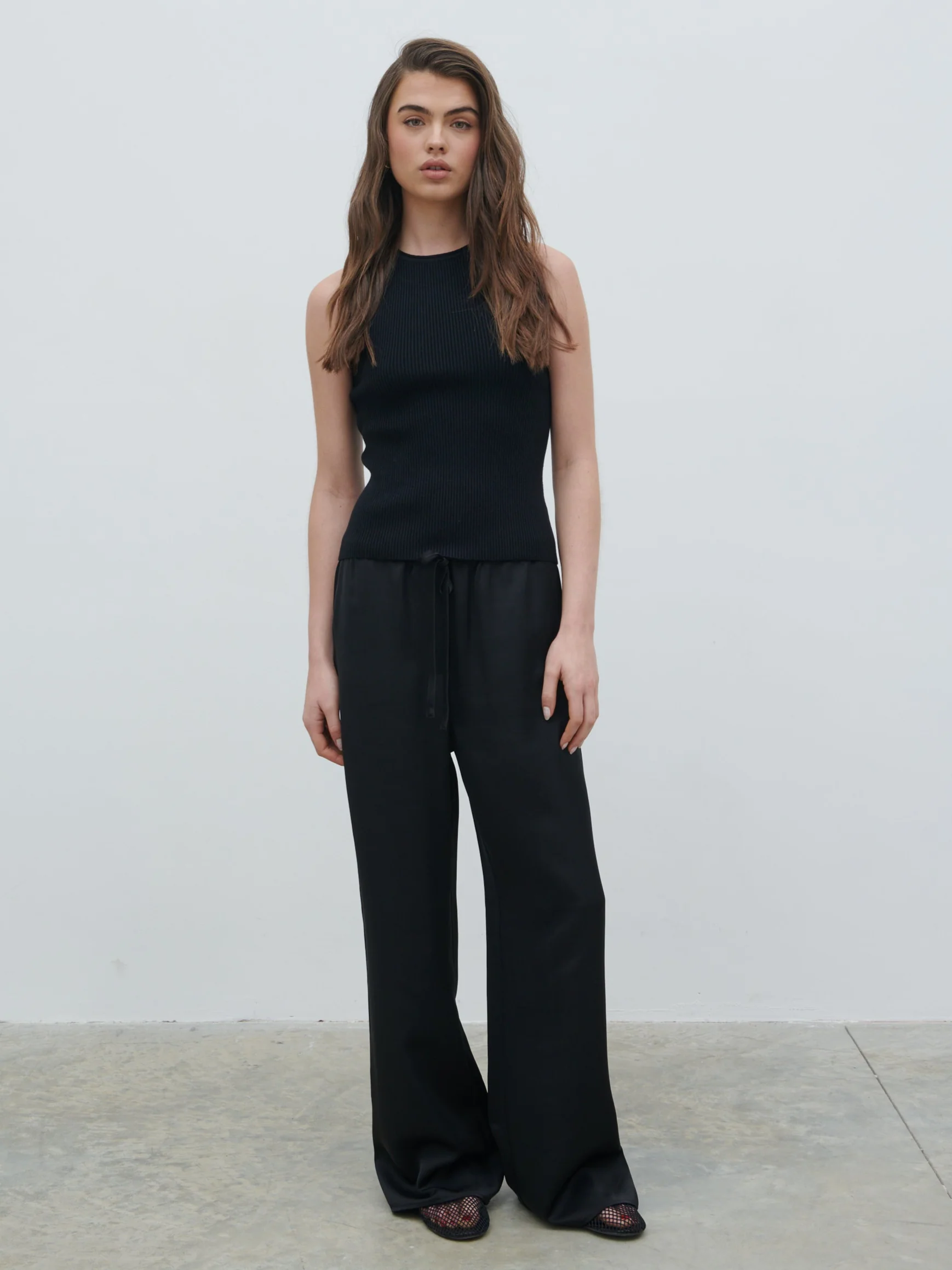 Breya Satin Drawstring Trousers - Black - Image 7