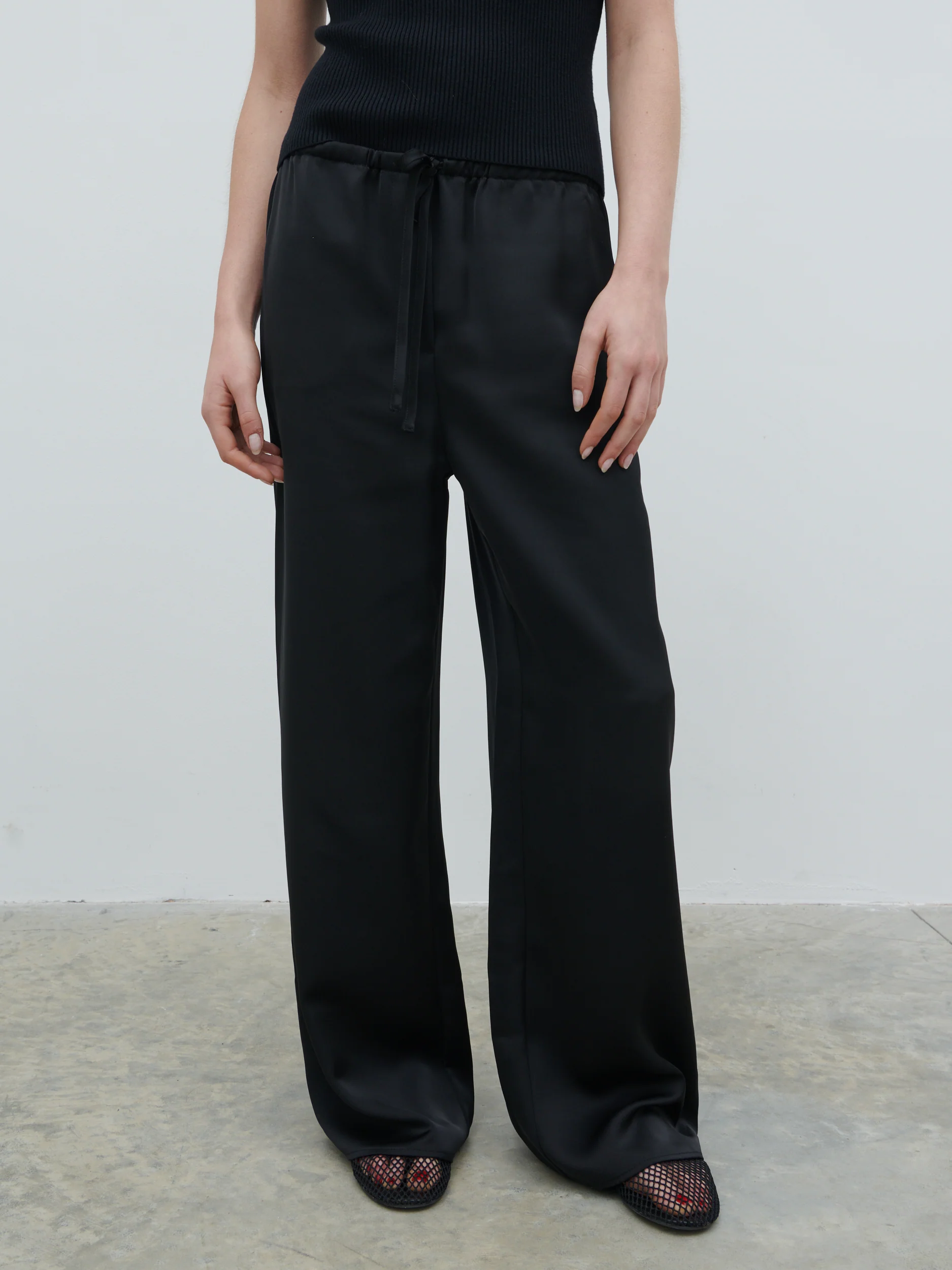 Breya Satin Drawstring Trousers - Black - Image 8