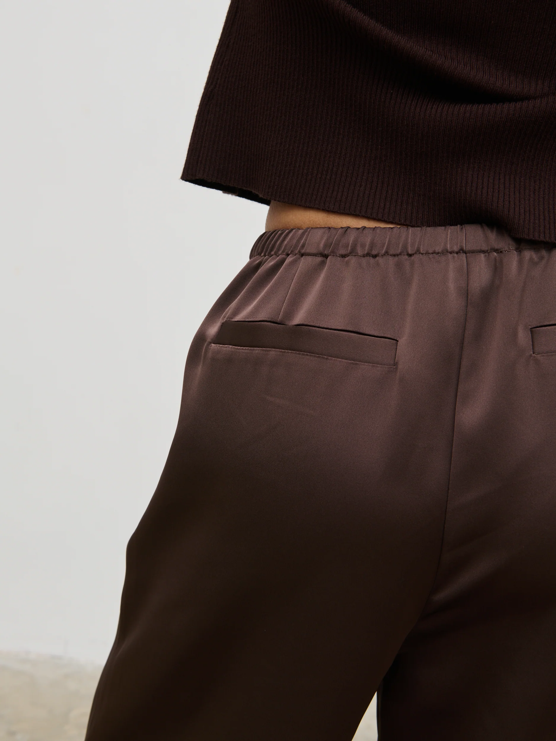 Breya Satin Drawstring Trousers - Chocolate Brown - Image 5