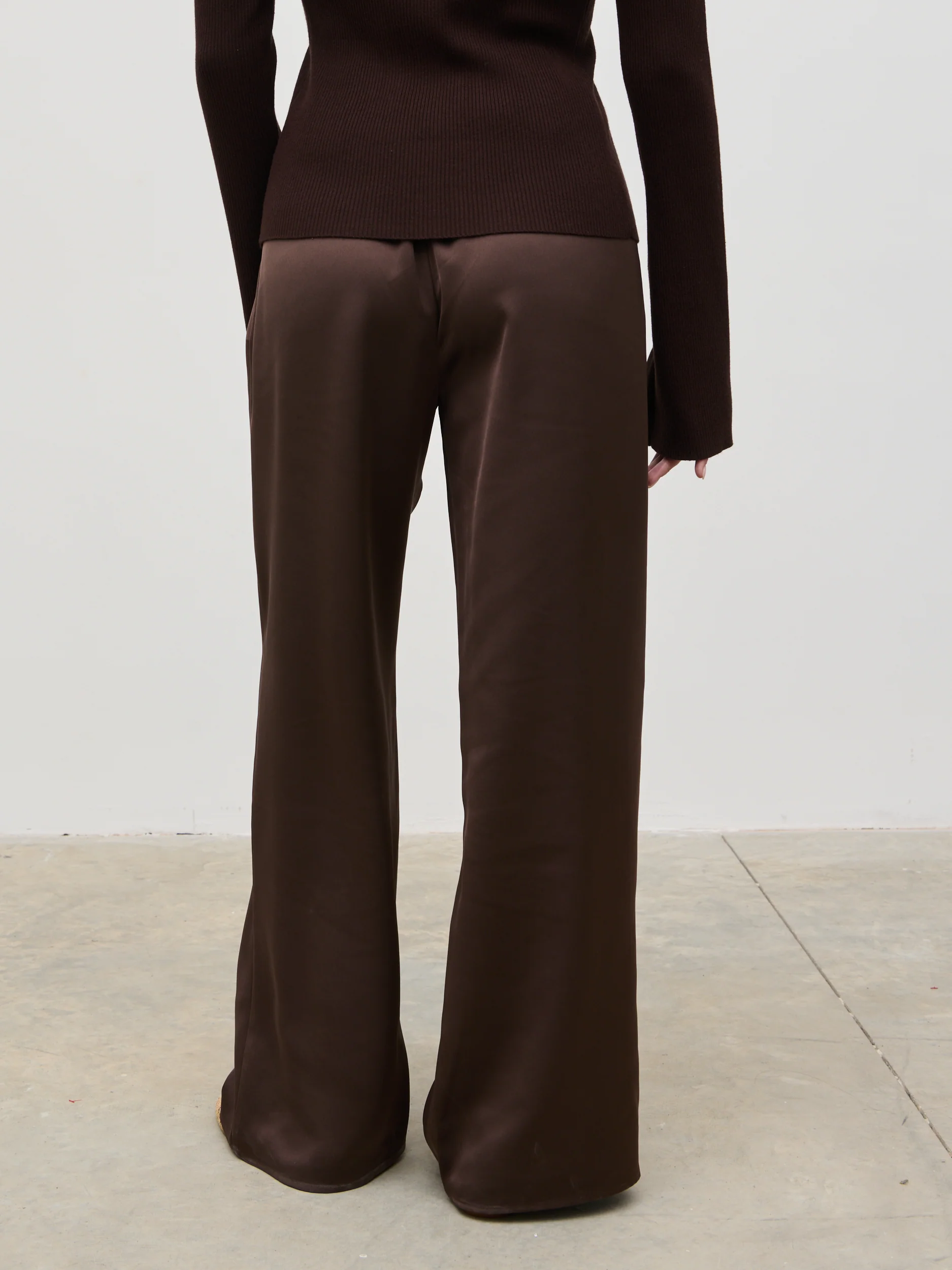 Breya Satin Drawstring Trousers - Chocolate Brown - Image 6