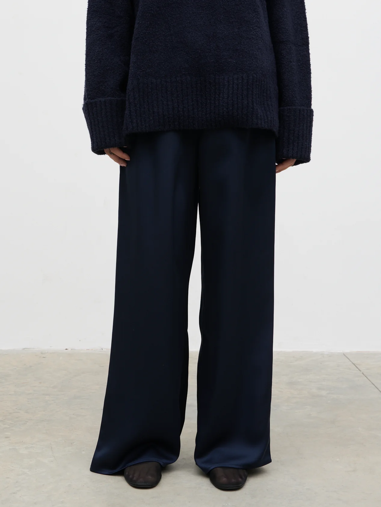 Breya Satin Drawstring Trousers - Navy - Image 2