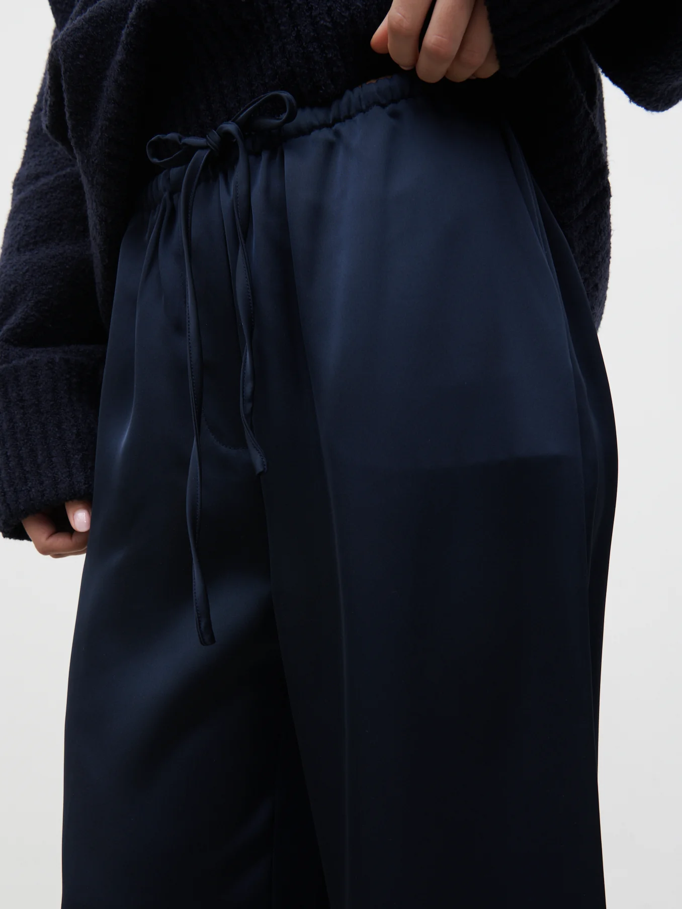 Breya Satin Drawstring Trousers - Navy - Image 4