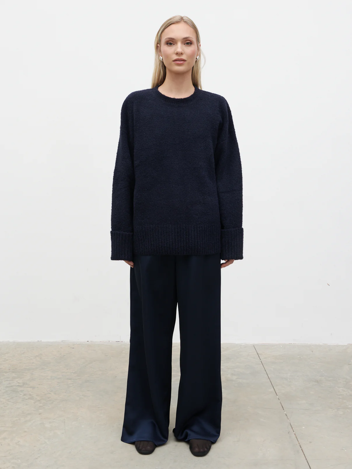 Breya Satin Drawstring Trousers - Navy - Image 5