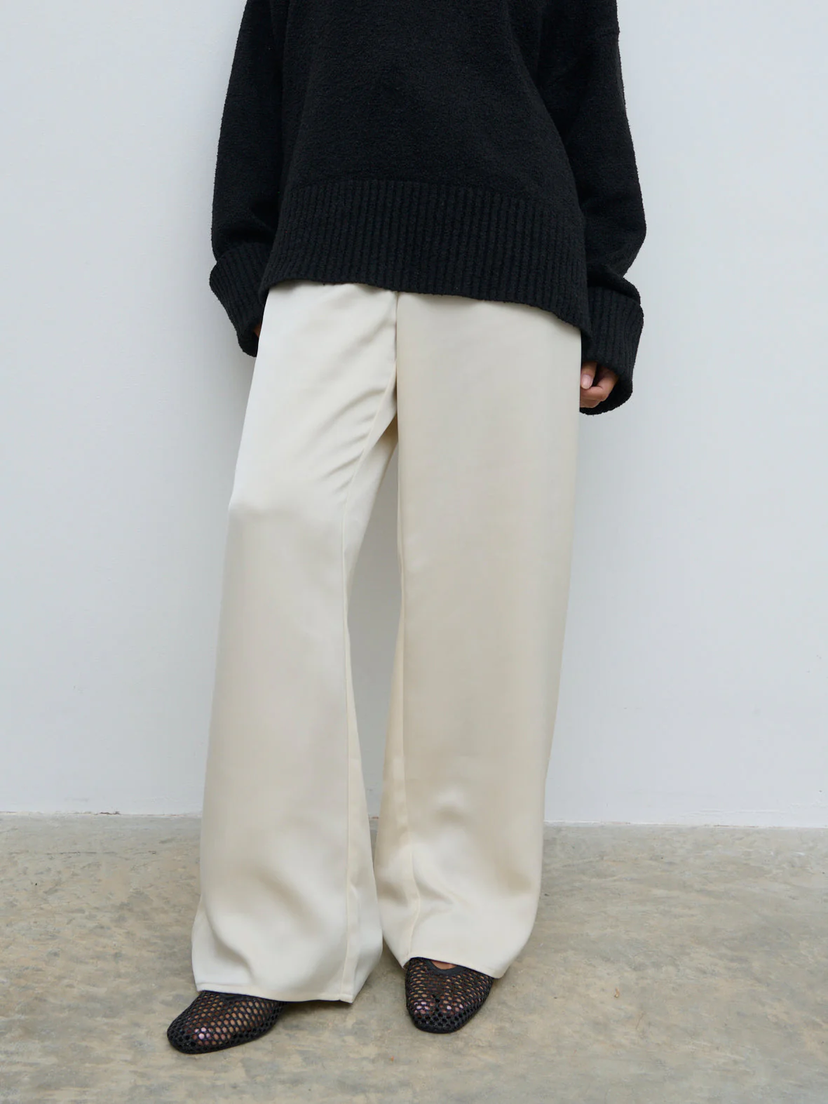Breya Satin Drawstring Trousers - Oyster - Image 10