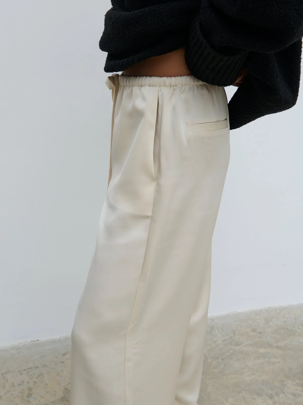 Breya Satin Drawstring Trousers - Oyster - Image 11