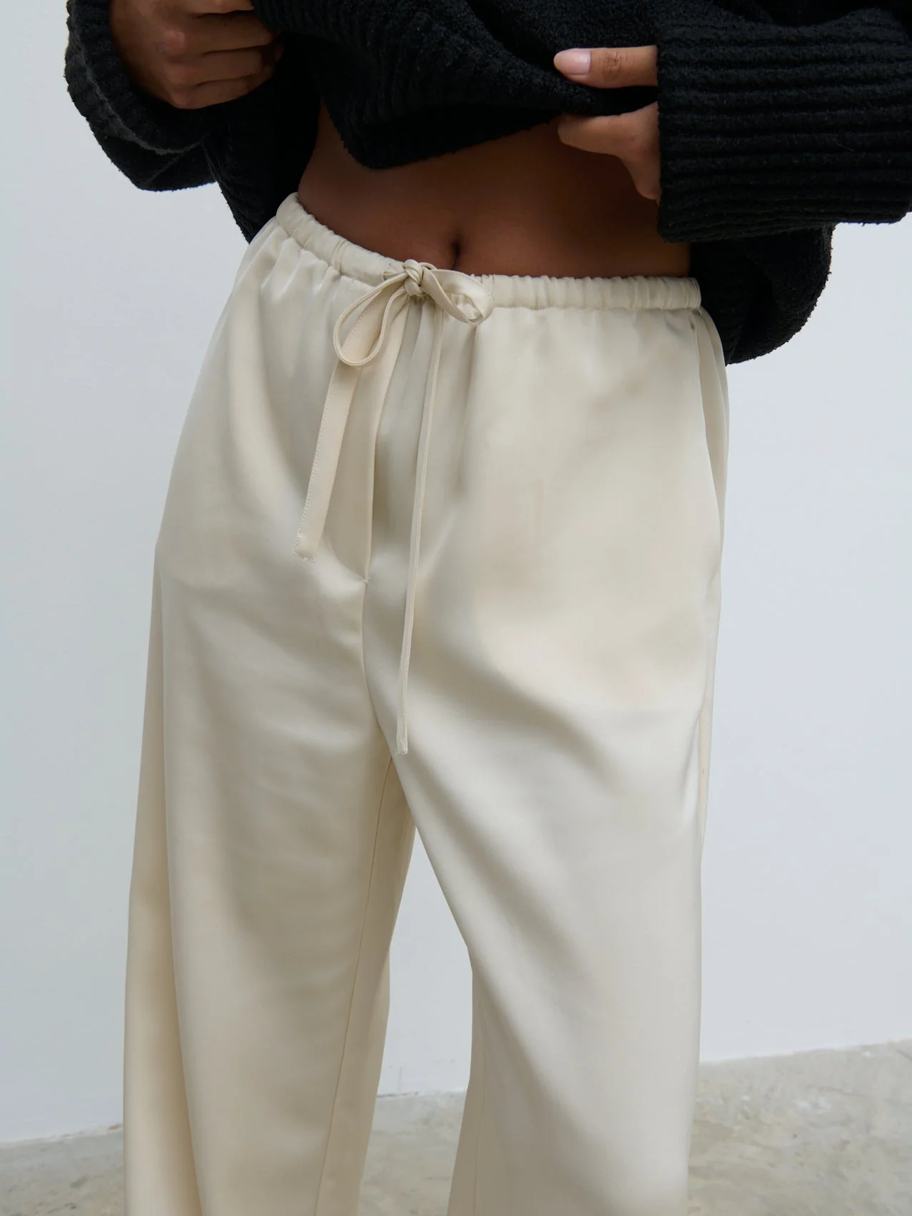 Breya Satin Drawstring Trousers - Oyster - Image 12