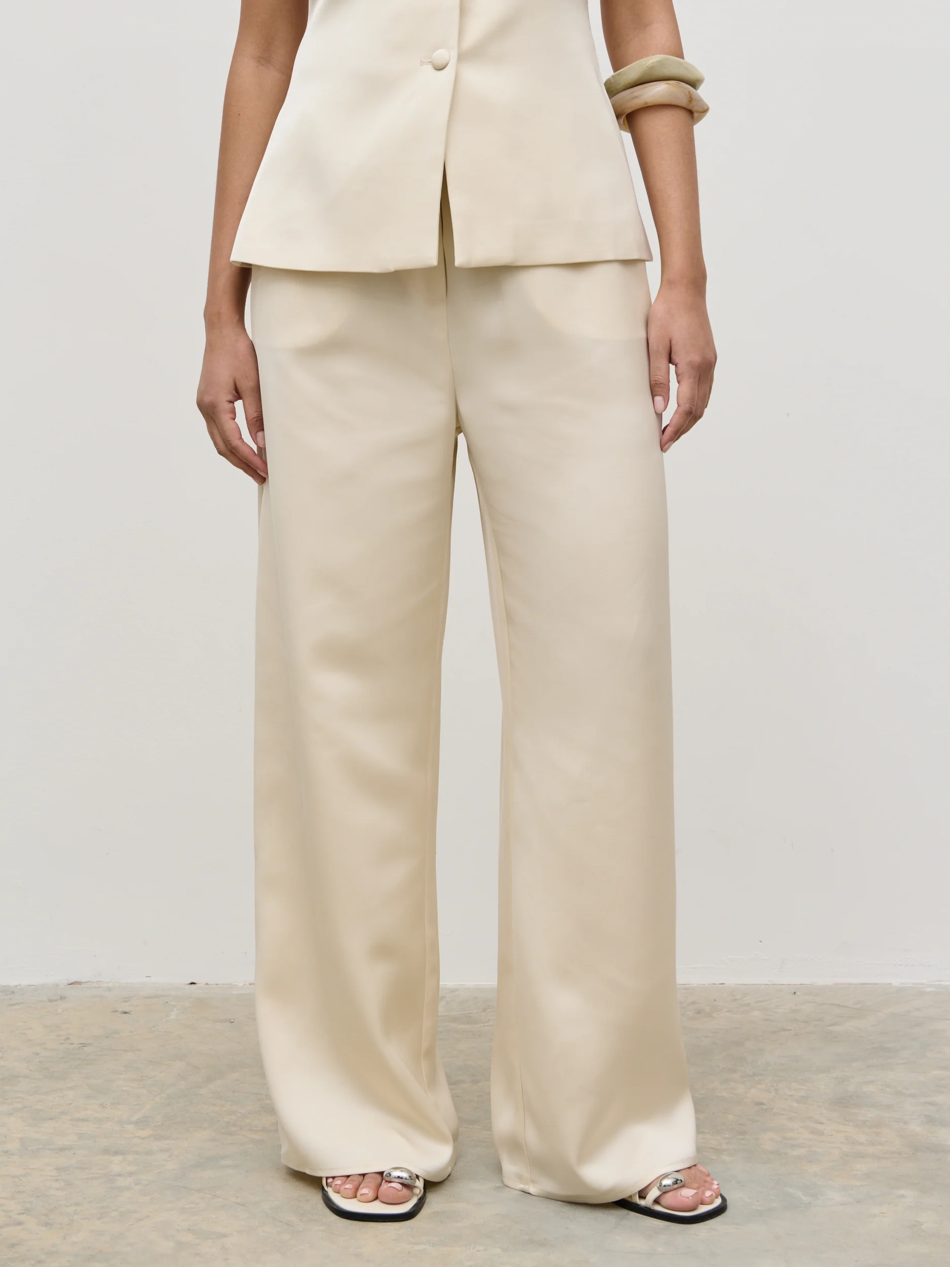 Breya Satin Drawstring Trousers - Oyster - Image 4