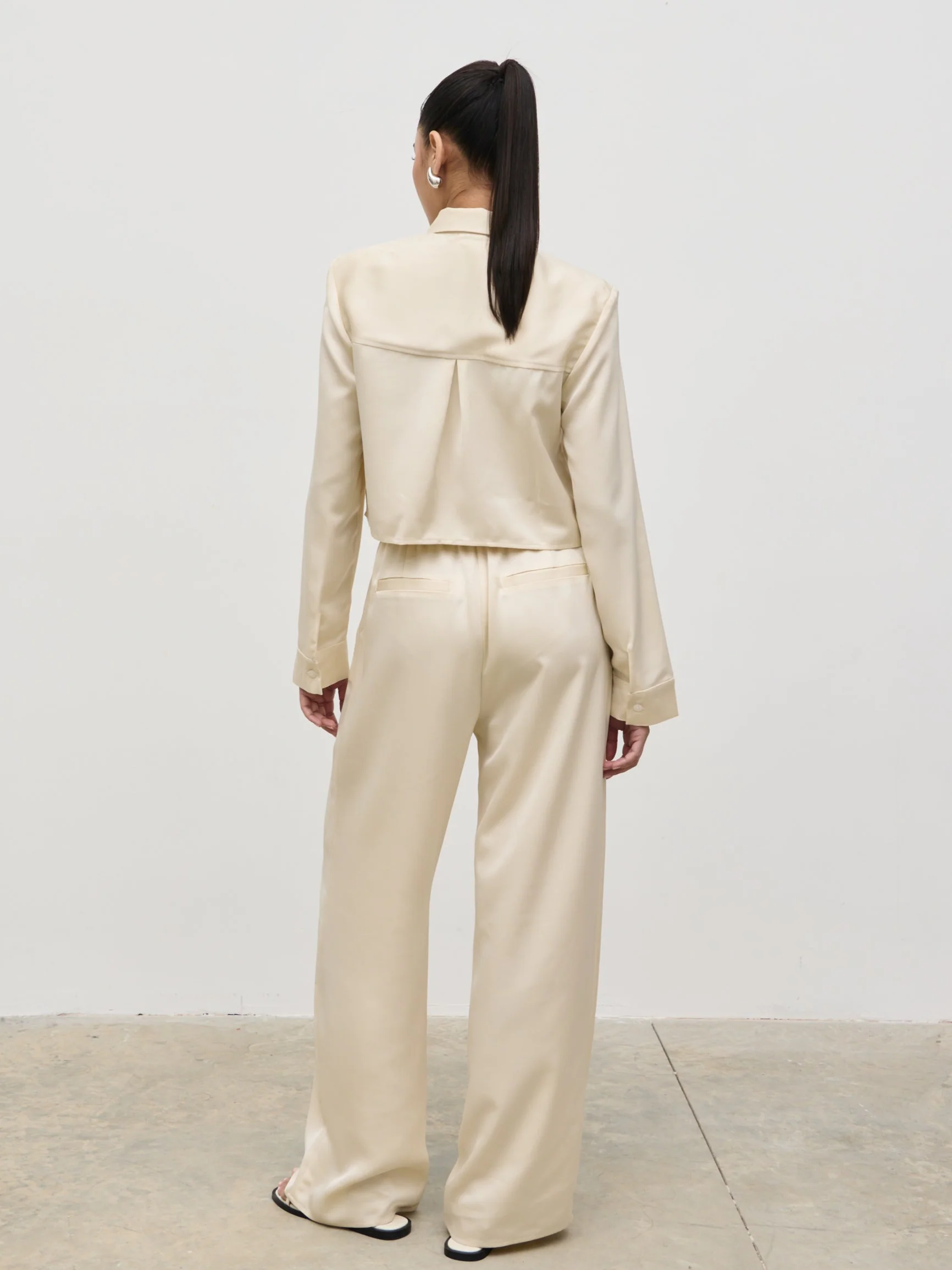 Breya Satin Drawstring Trousers - Oyster - Image 6