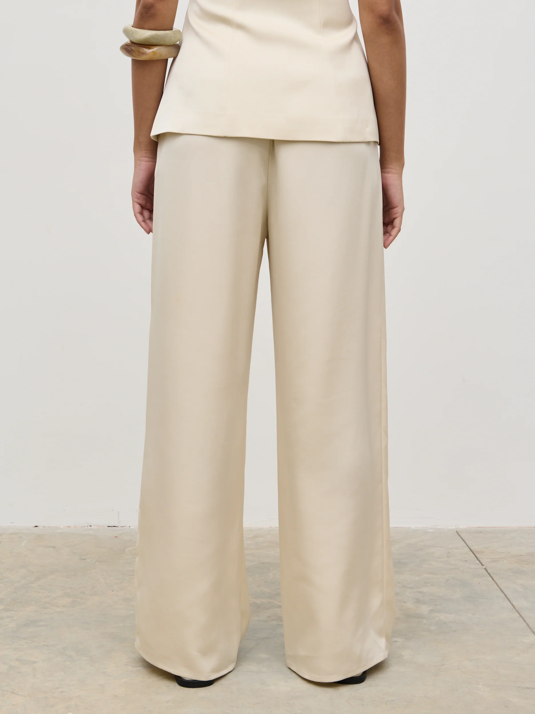 Breya Satin Drawstring Trousers - Oyster - Image 7