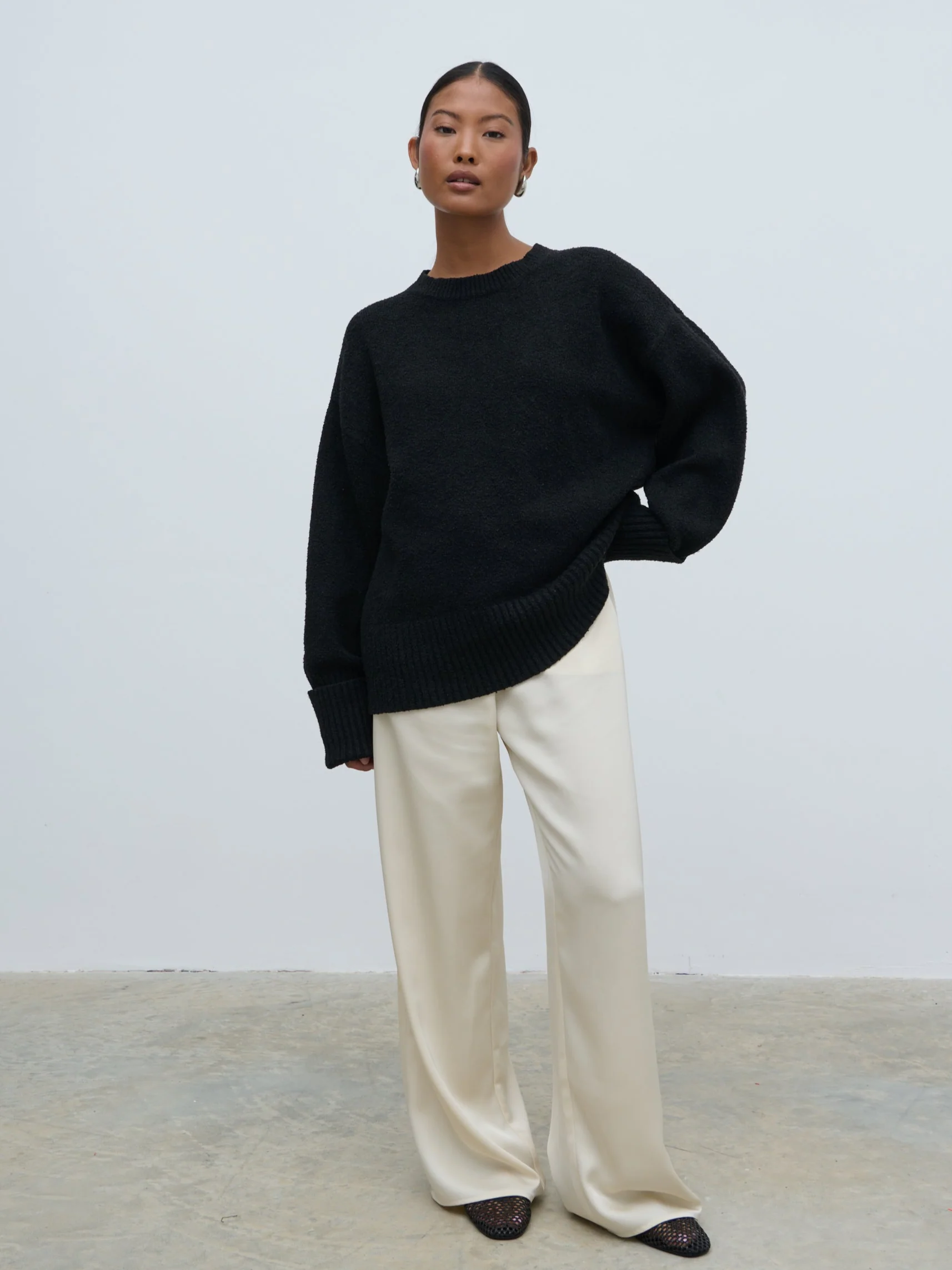 Breya Satin Drawstring Trousers - Oyster - Image 8