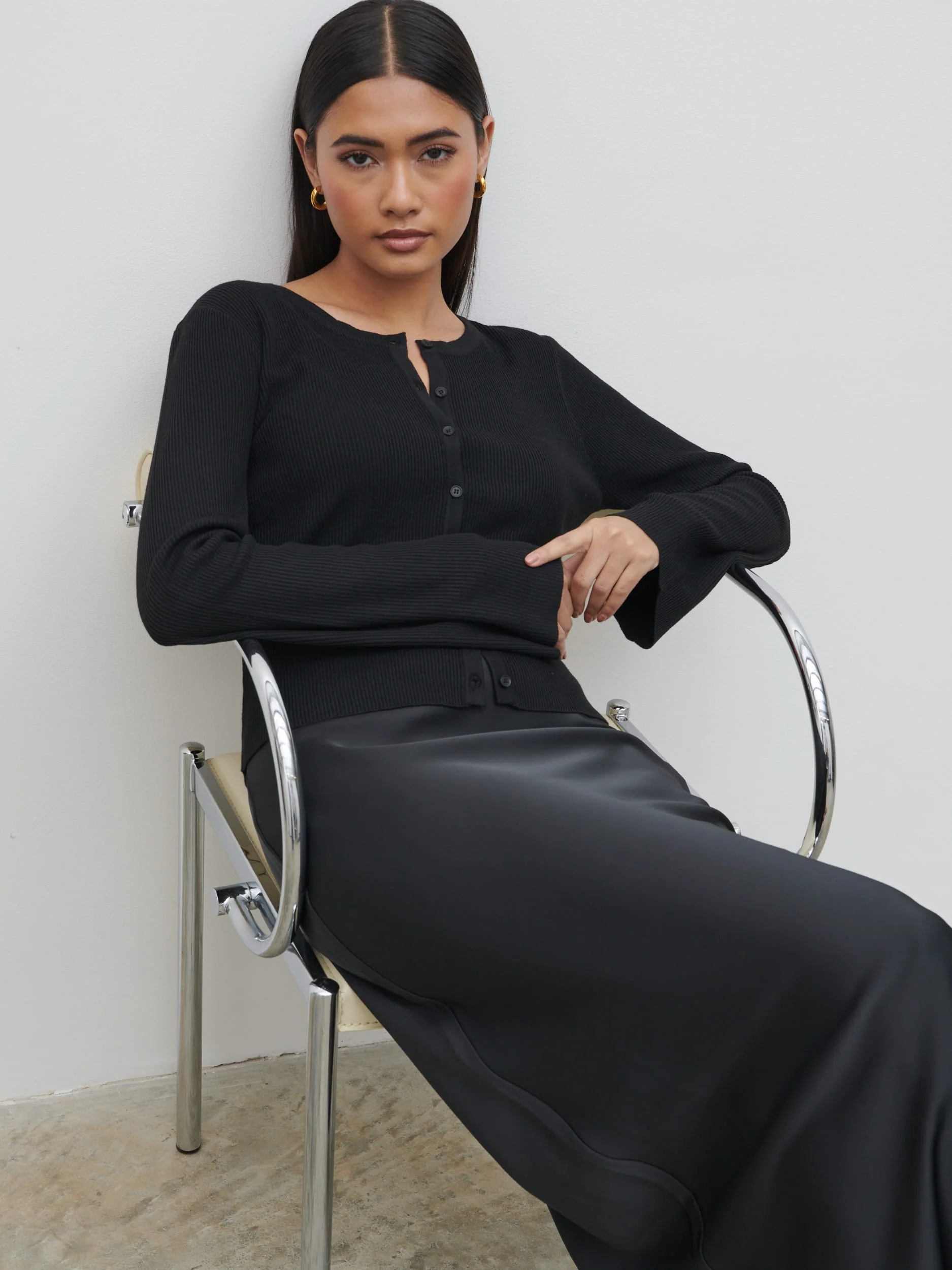 Breya Satin Midaxi Skirt - Black - Image 3