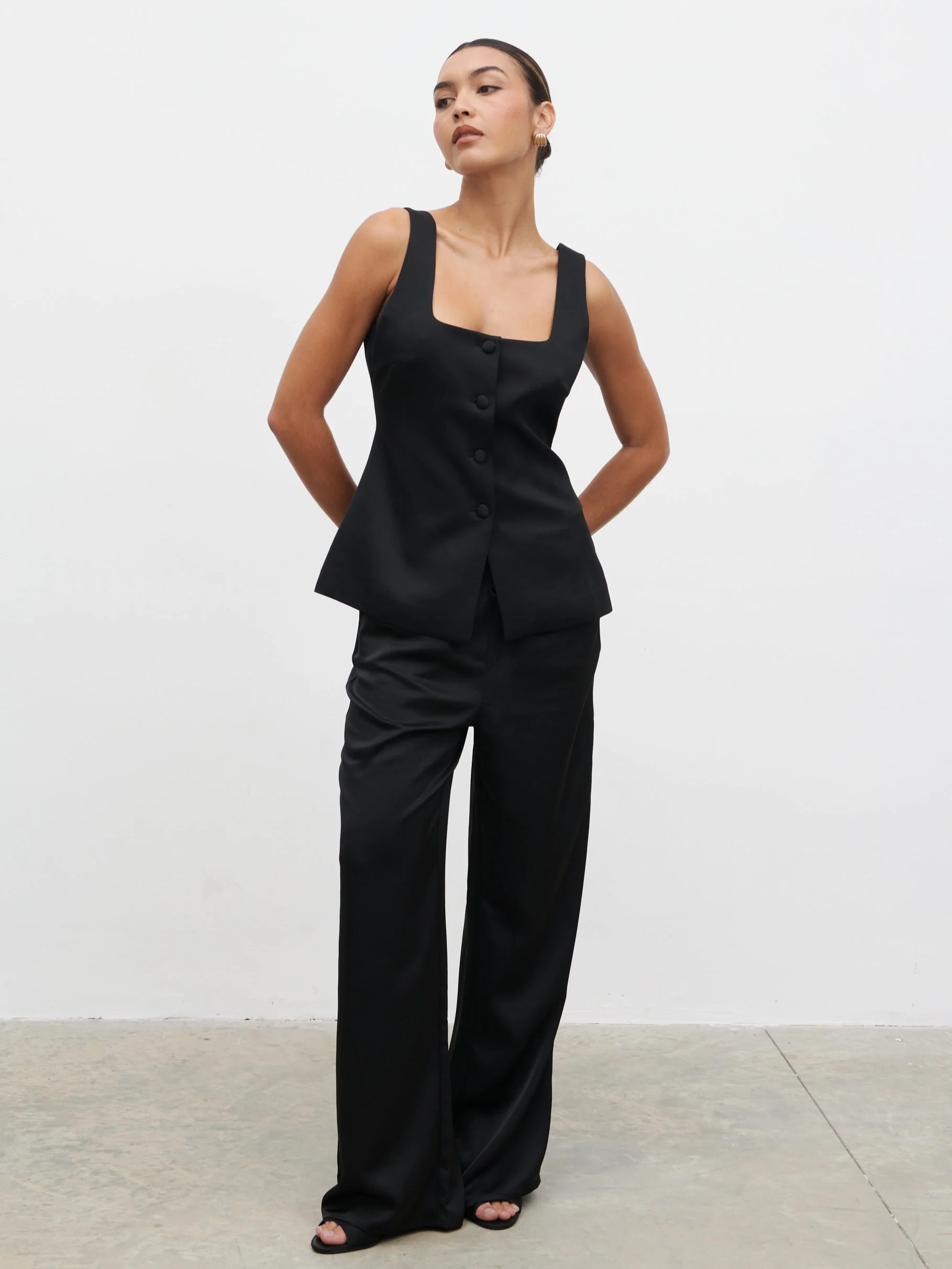 Breya Satin Waistcoat - Black - Image 4