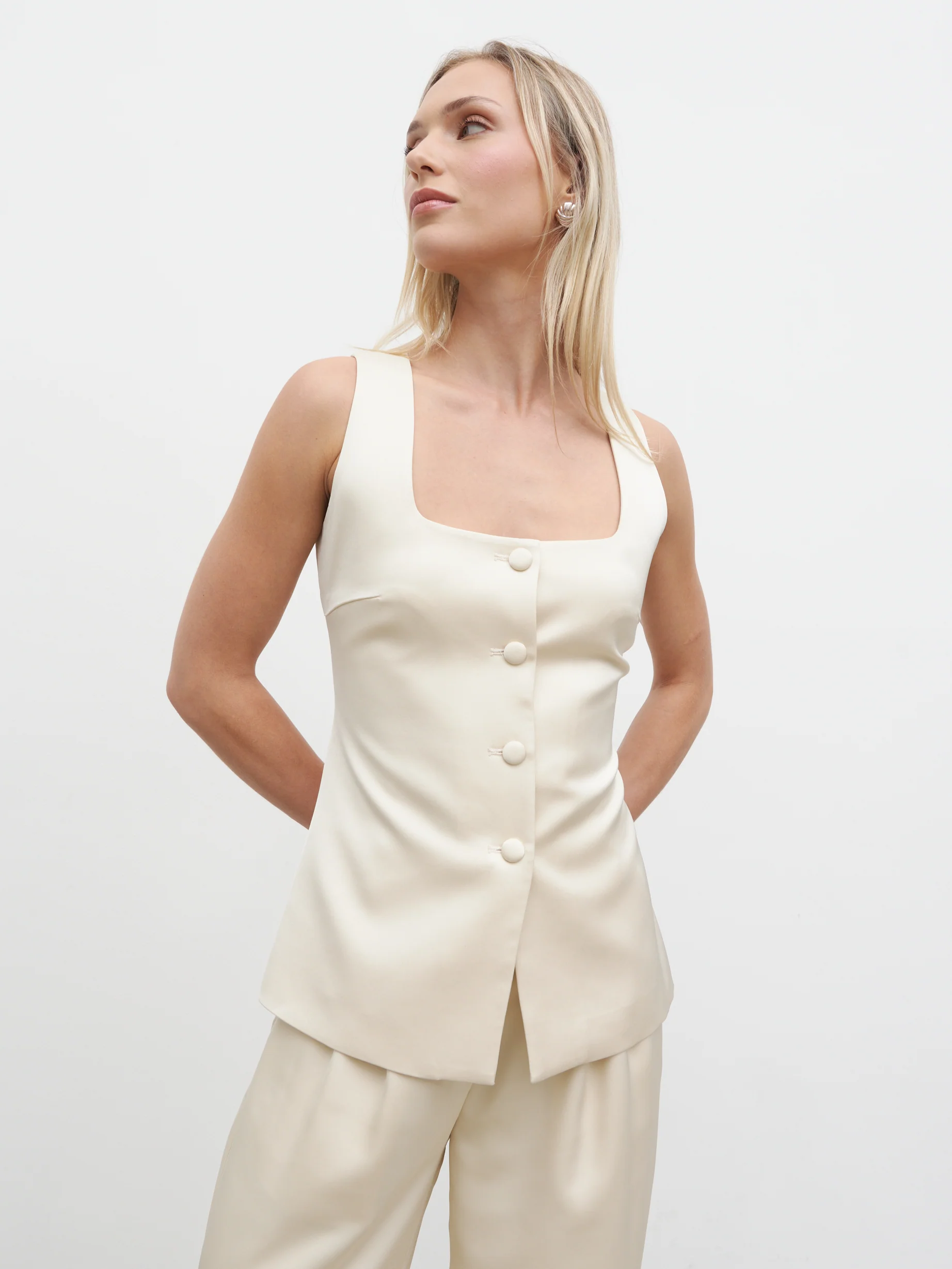 Breya Satin Waistcoat - Oyster - Image 5