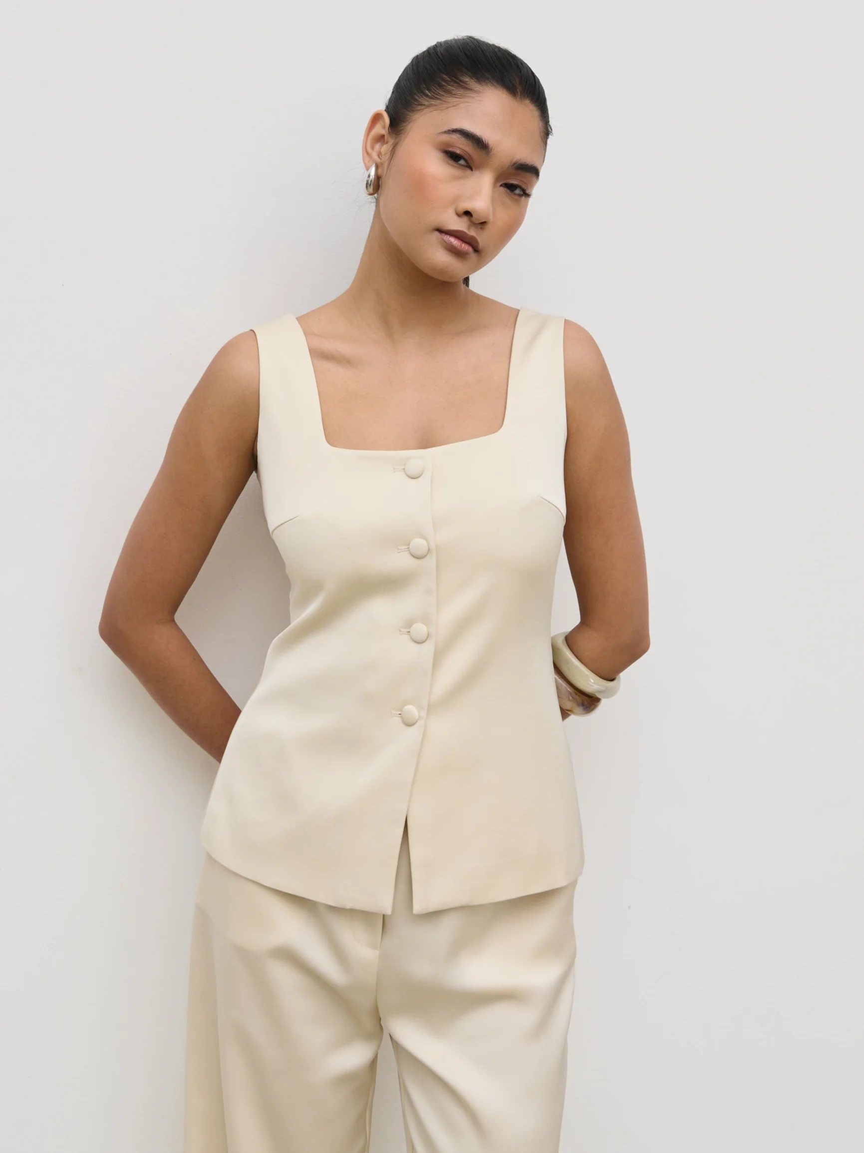 Breya Satin Waistcoat - Oyster - Image 7