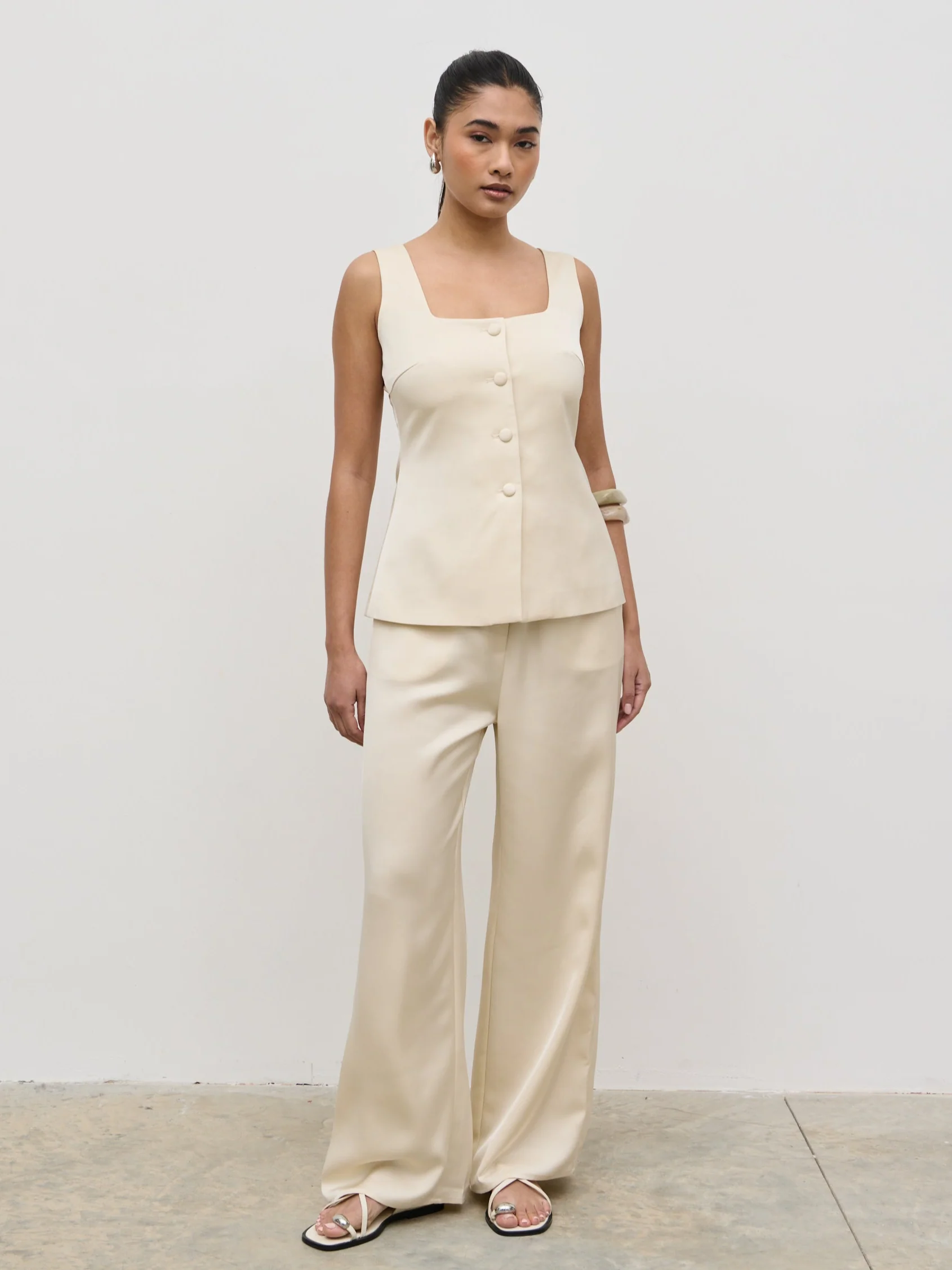 Breya Satin Waistcoat - Oyster - Image 8