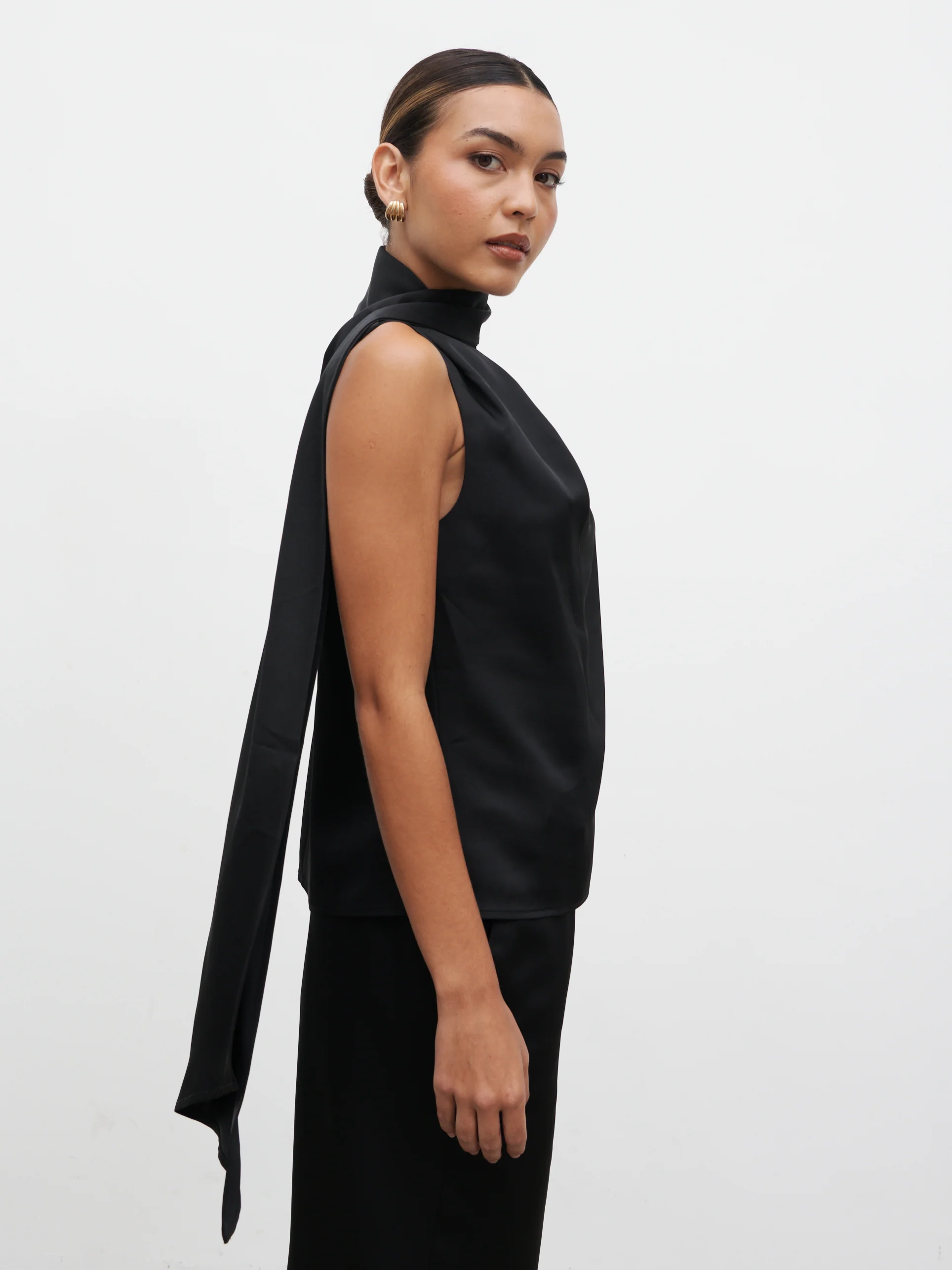 Breya Scarf Satin Top - Black - Image 3
