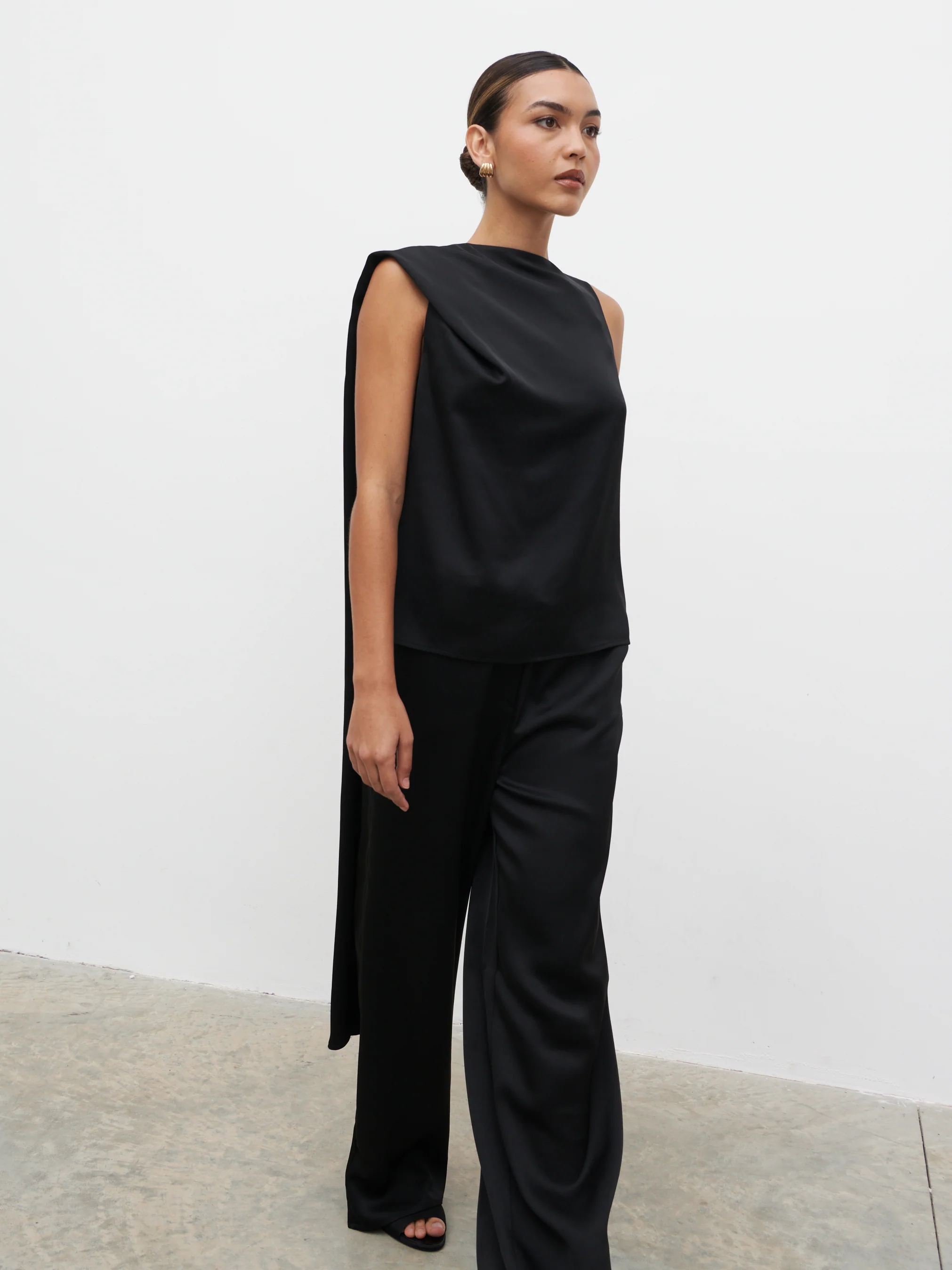 Breya Scarf Satin Top - Black - Image 4