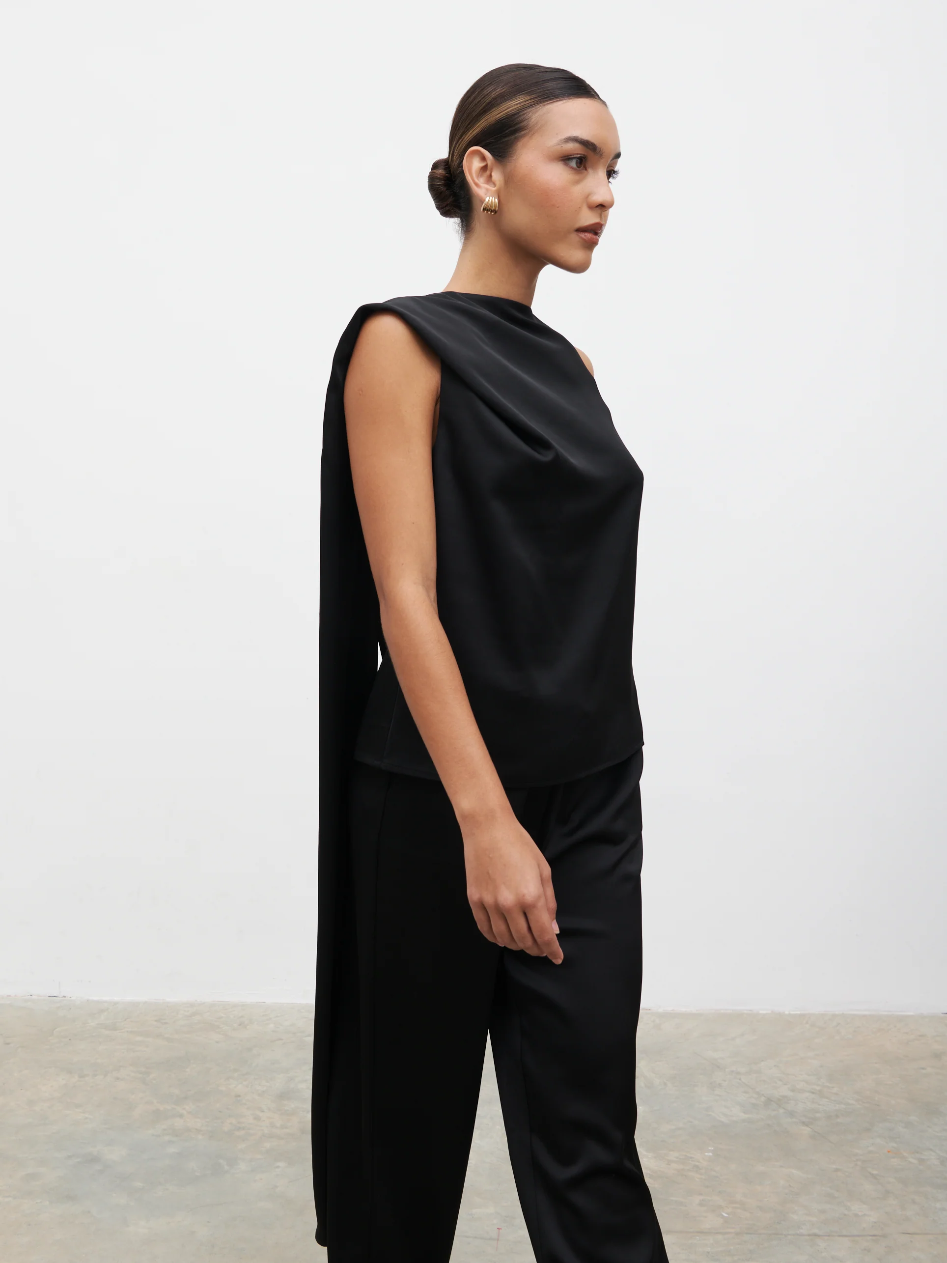 Breya Scarf Satin Top - Black - Image 5