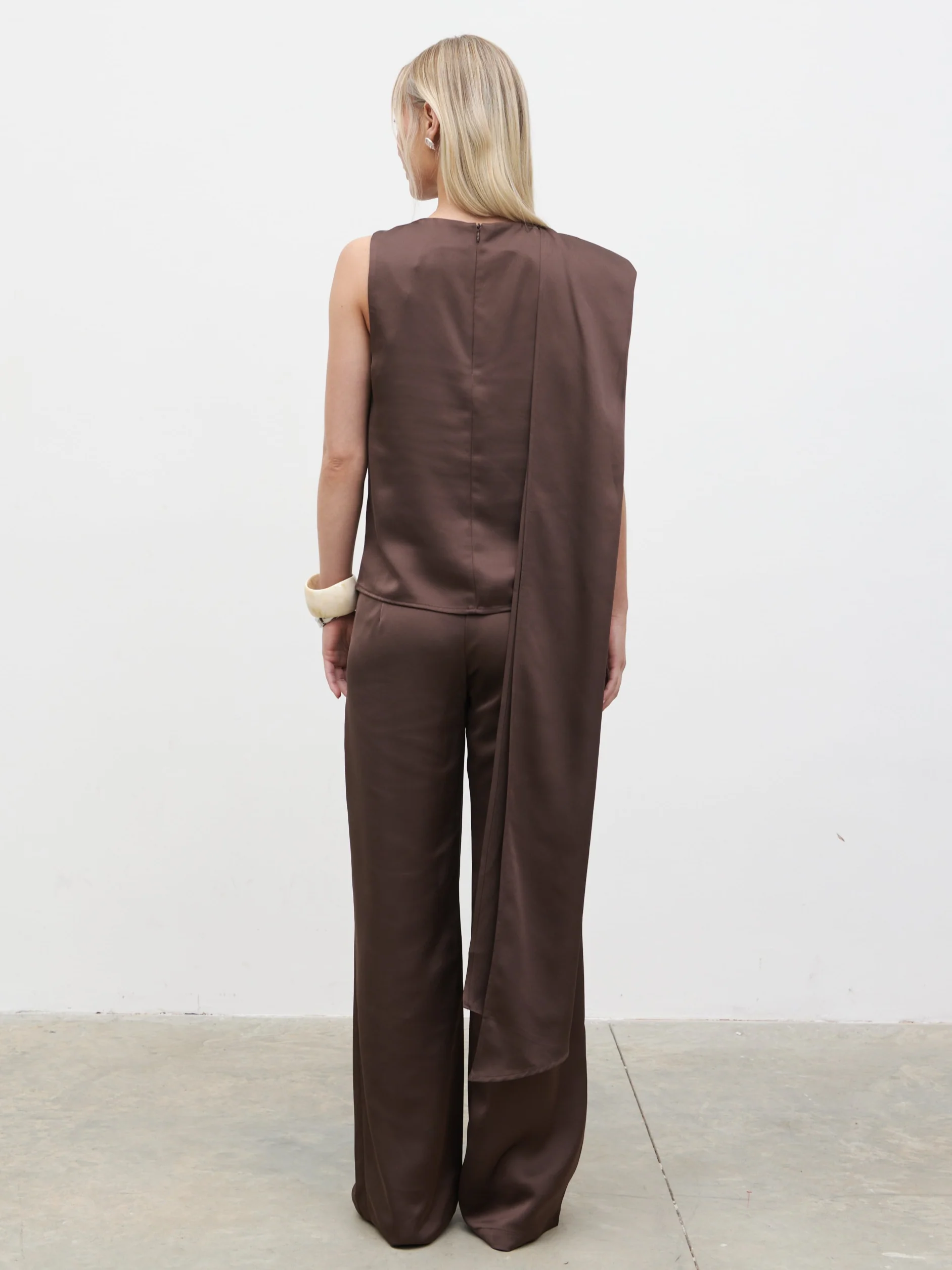 Breya Scarf Satin Top - Chocolate Brown - Image 4