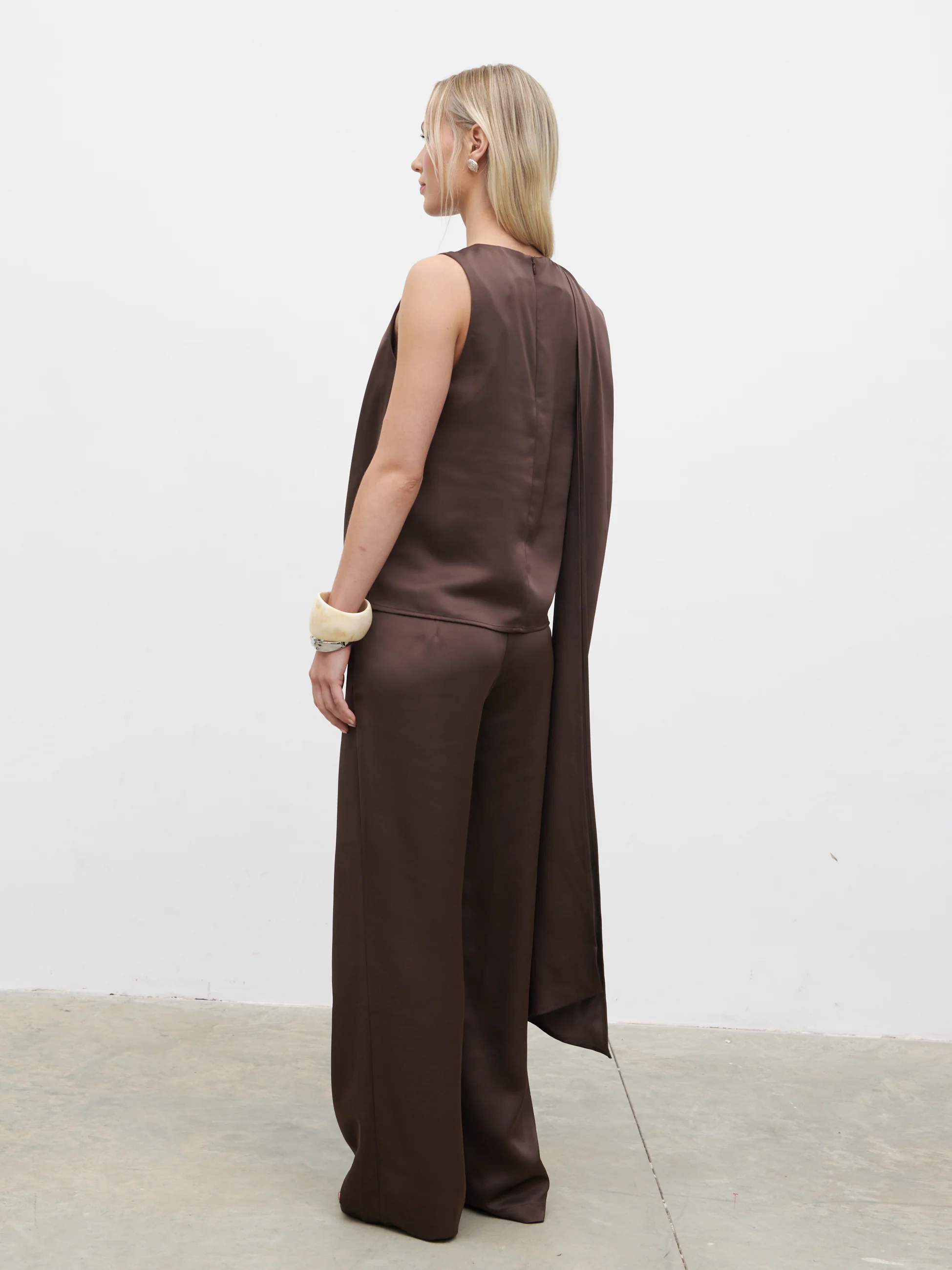 Breya Scarf Satin Top - Chocolate Brown - Image 6
