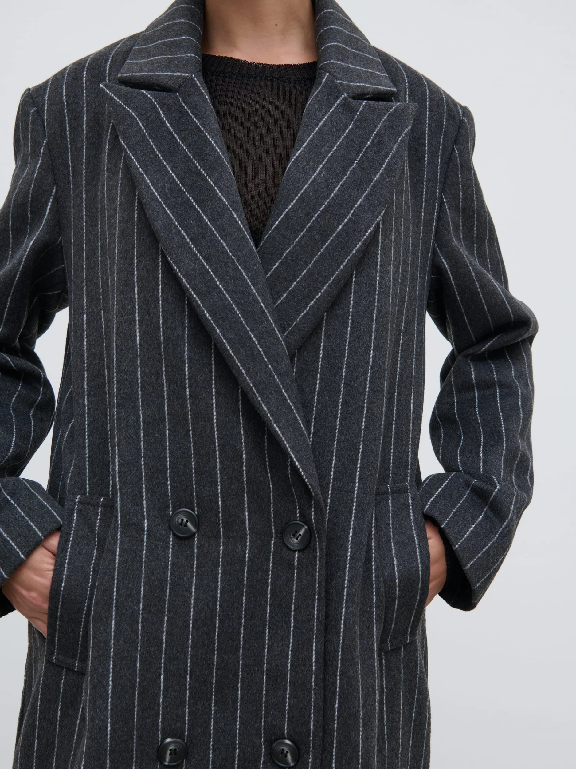 Briar Pinstripe Top Coat - Charcoal and White - Image 3
