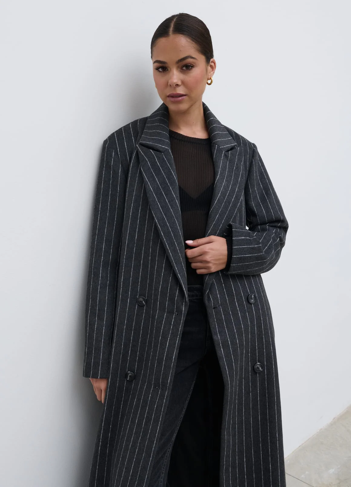 Briar Pinstripe Top Coat - Charcoal and White - Image 4