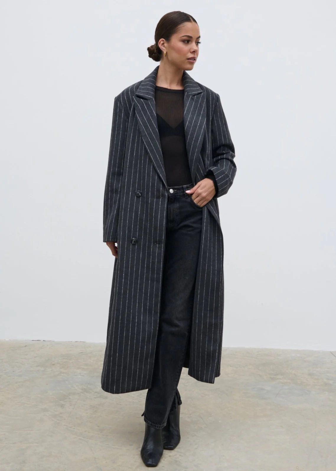 Briar Pinstripe Top Coat - Charcoal and White - Image 5