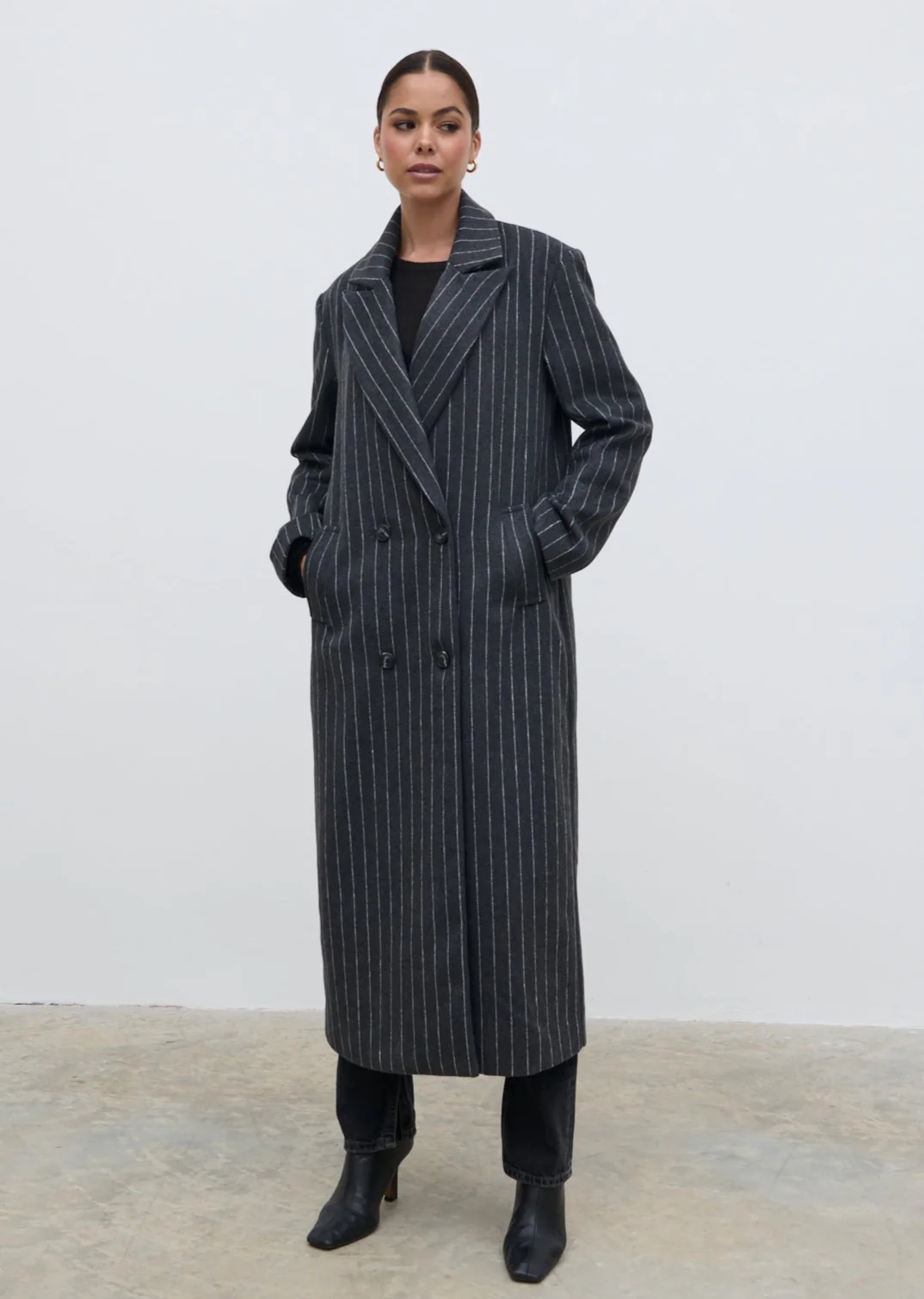 Briar Pinstripe Top Coat - Charcoal and White - Image 8