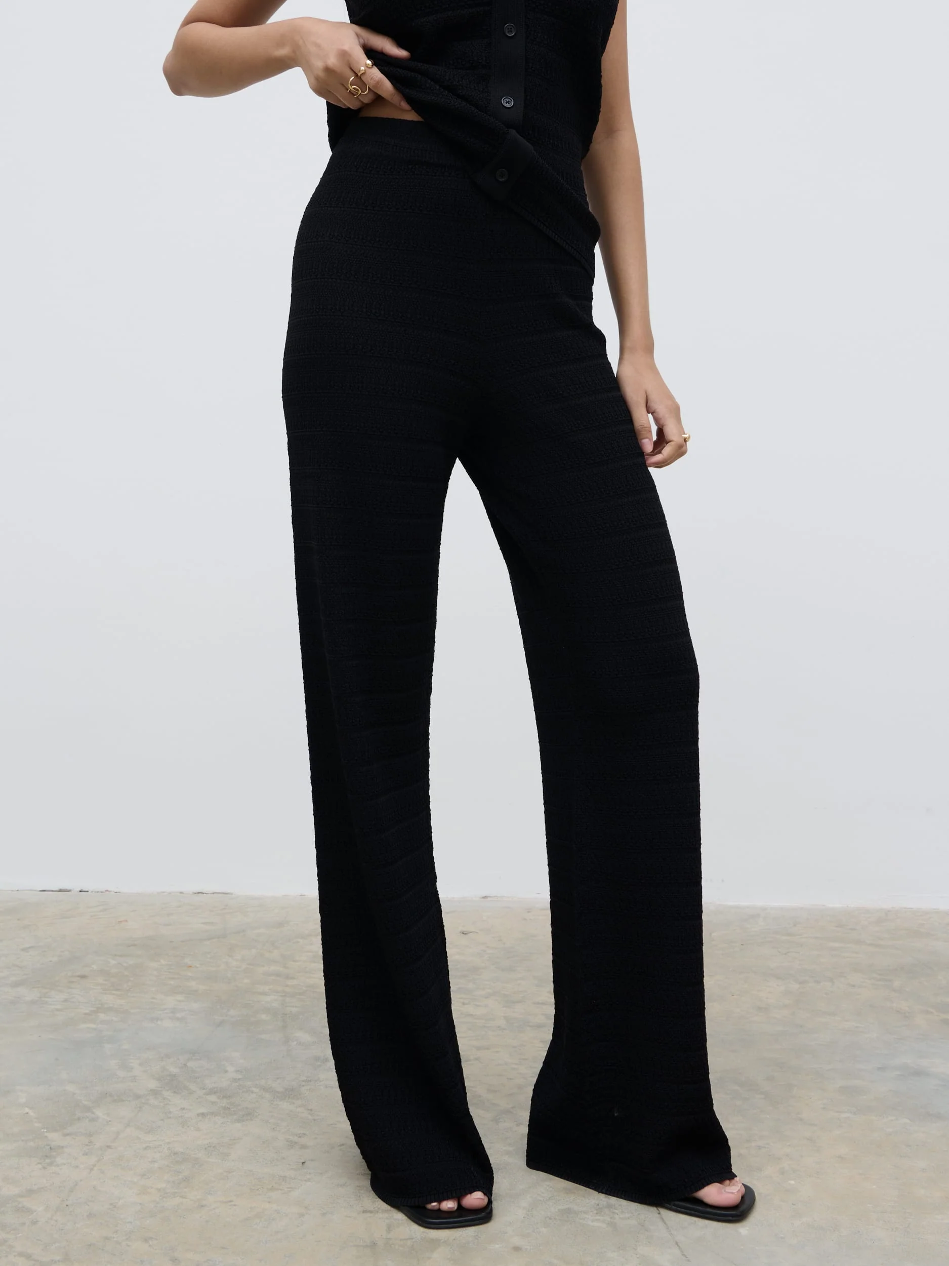 Bridget Crochet Knit Trousers - Black - Image 4