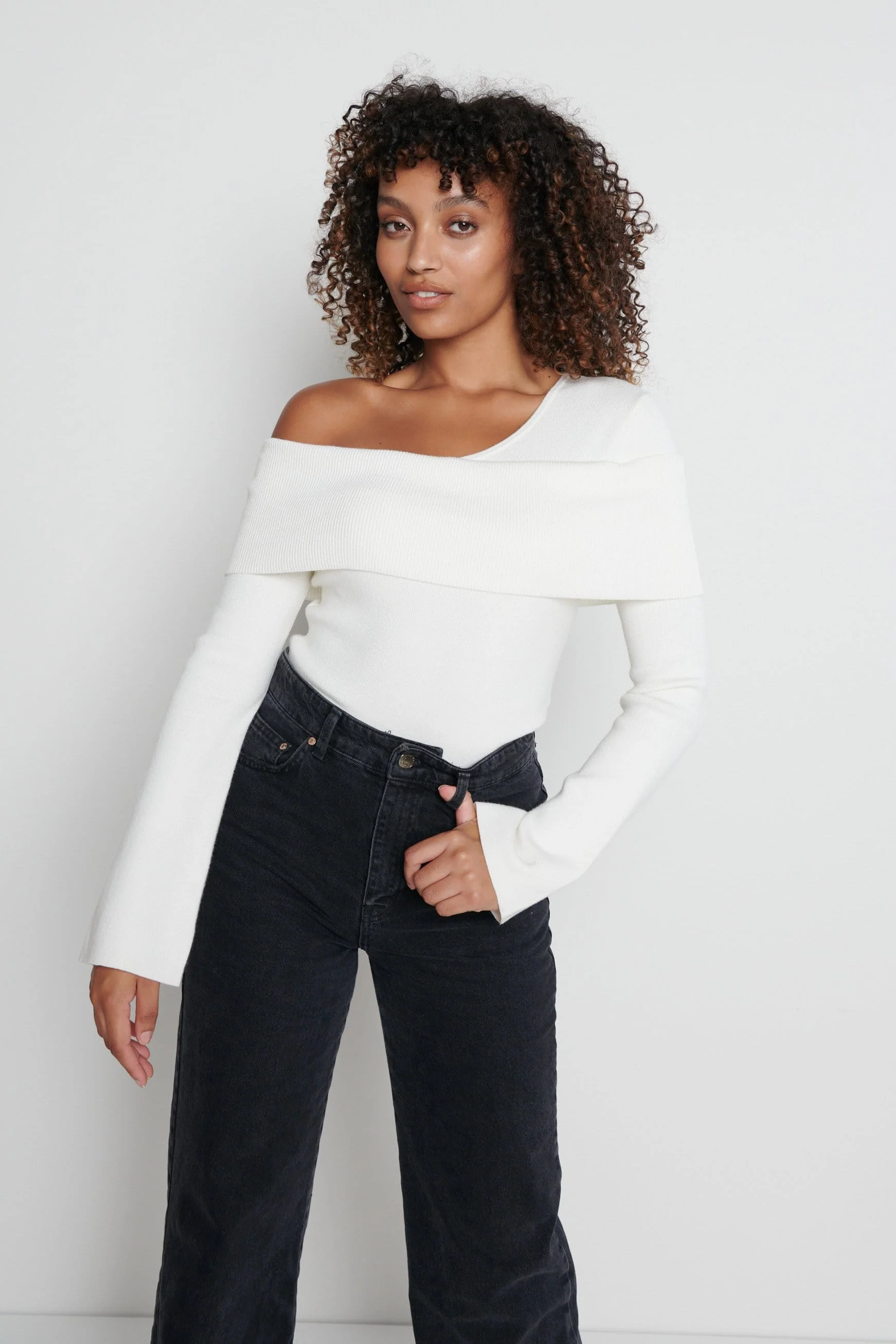 Brigitte Asymmetric Knit Top- Cream - Image 2