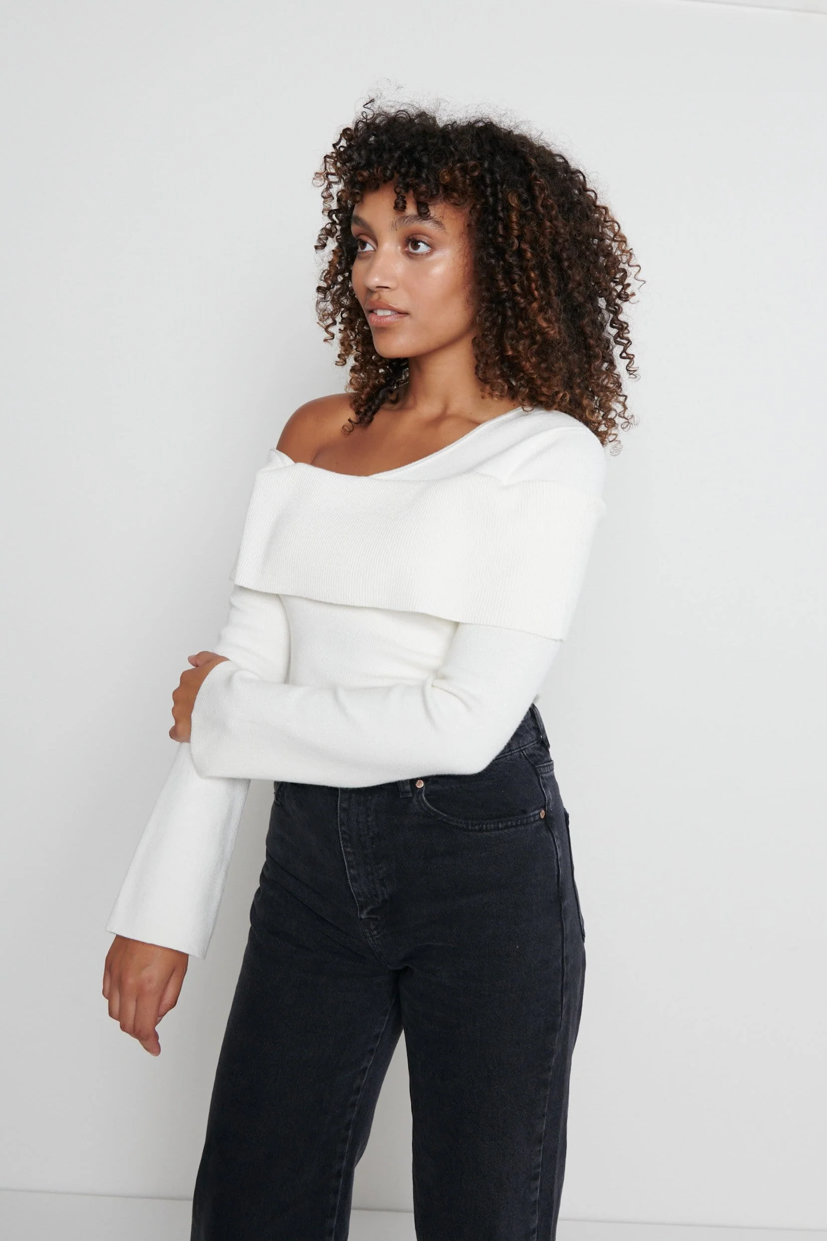 Brigitte Asymmetric Knit Top- Cream - Image 3