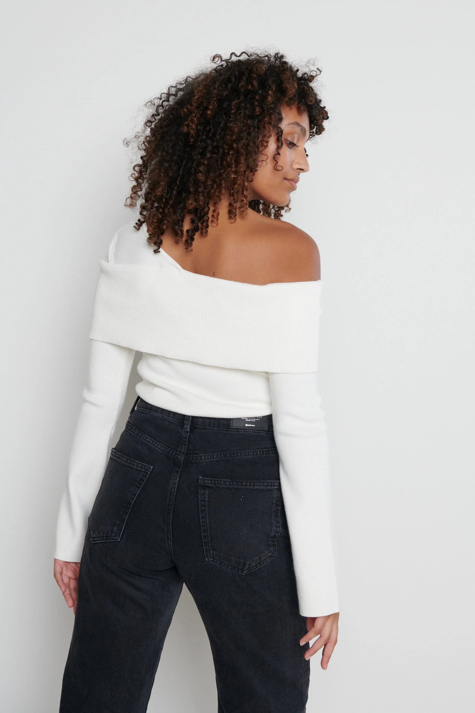 Brigitte Asymmetric Knit Top- Cream - Image 4