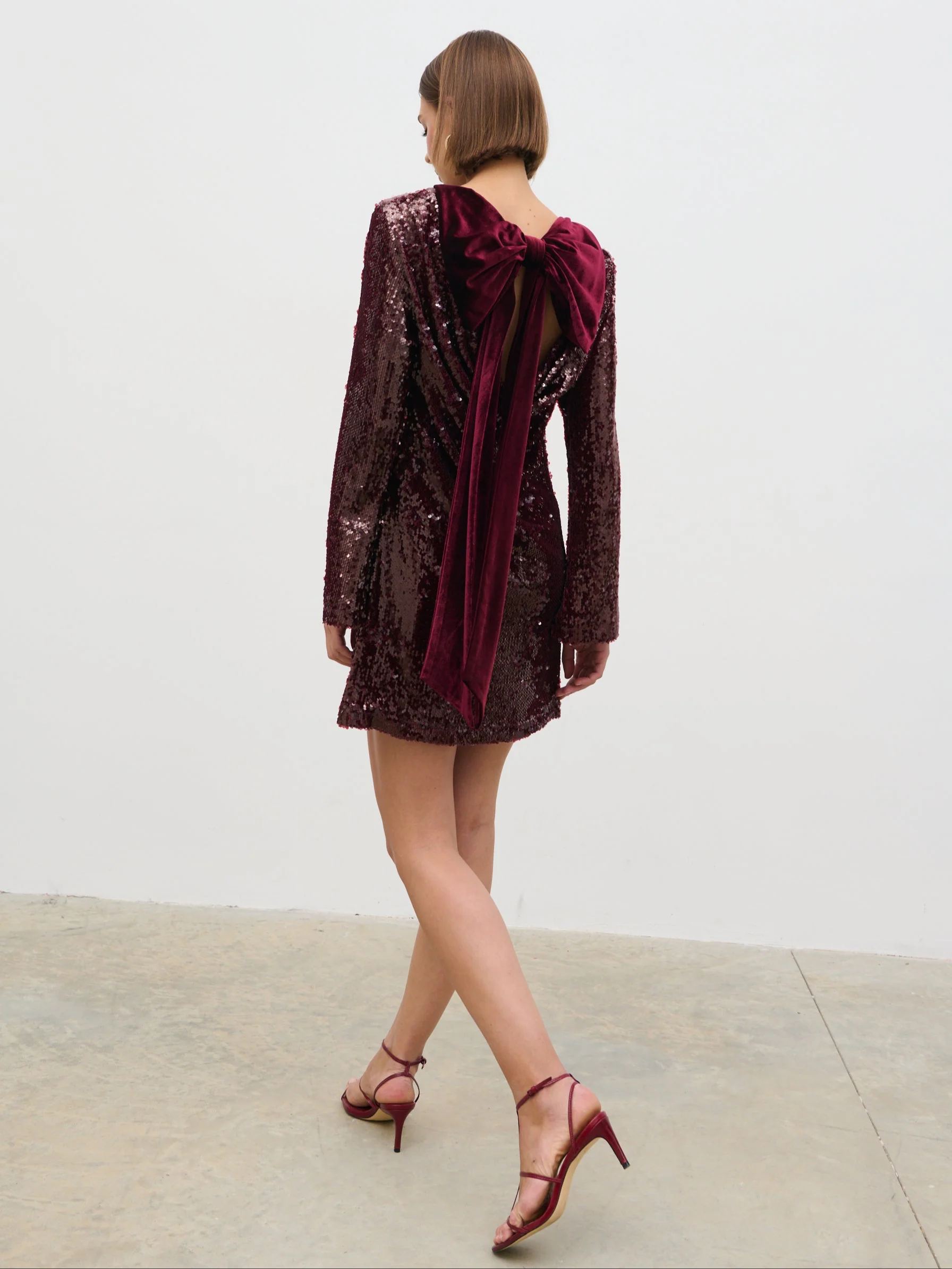 Brioni Sequin Bow Mini Dress - Wine - Image 2