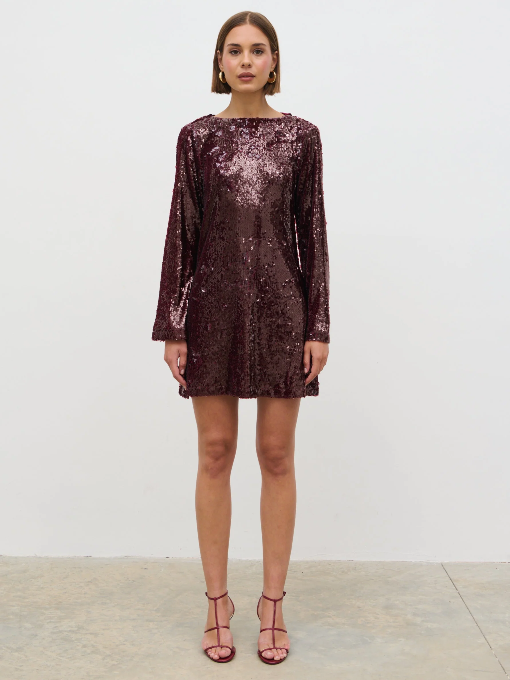Brioni Sequin Bow Mini Dress - Wine - Image 3