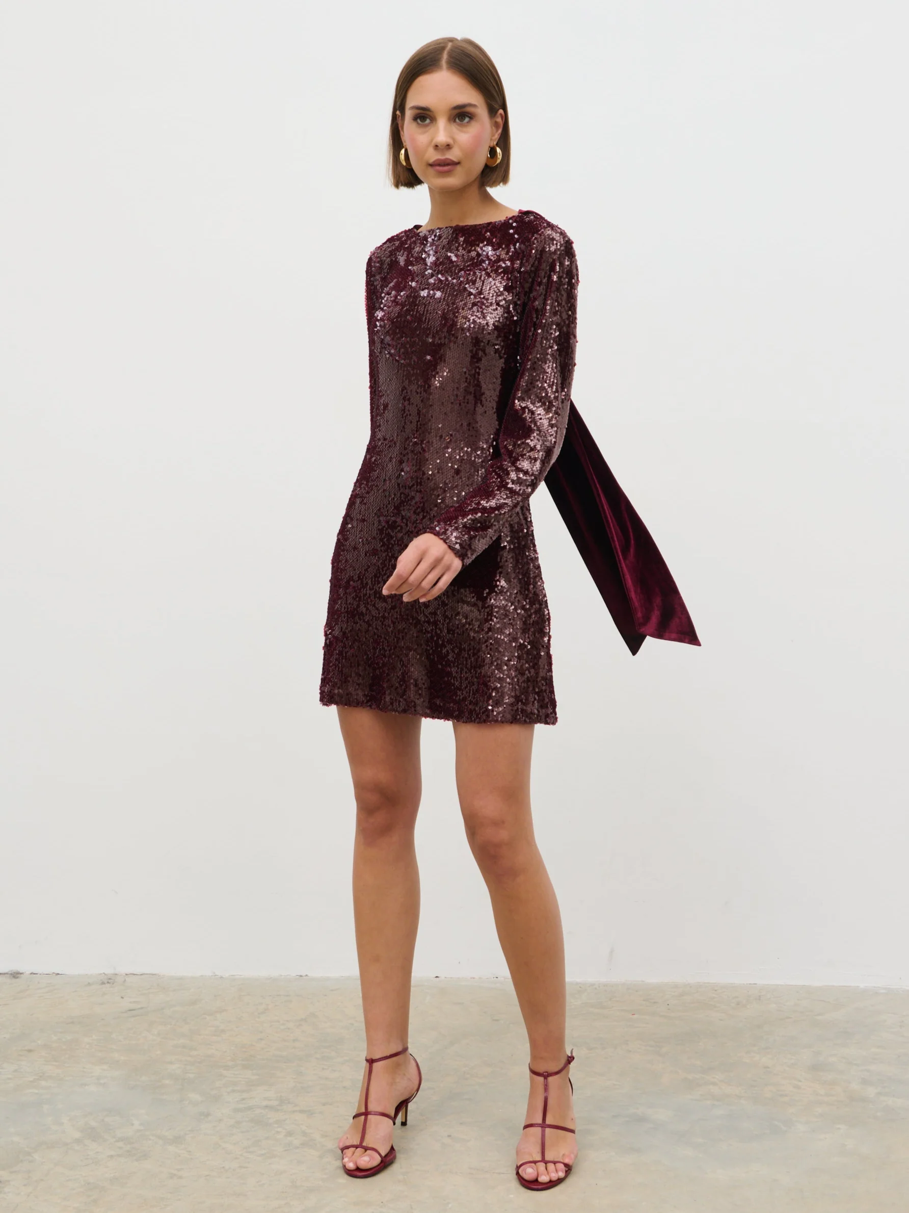 Brioni Sequin Bow Mini Dress - Wine - Image 4