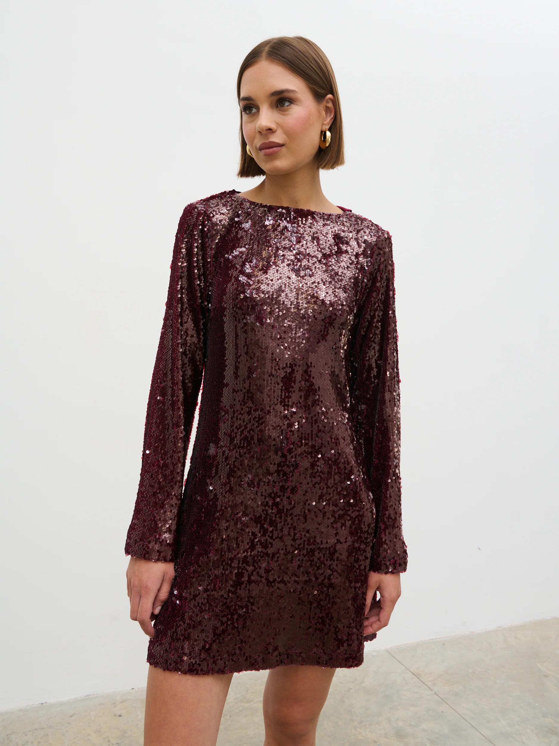 Brioni Sequin Bow Mini Dress - Wine - Image 5