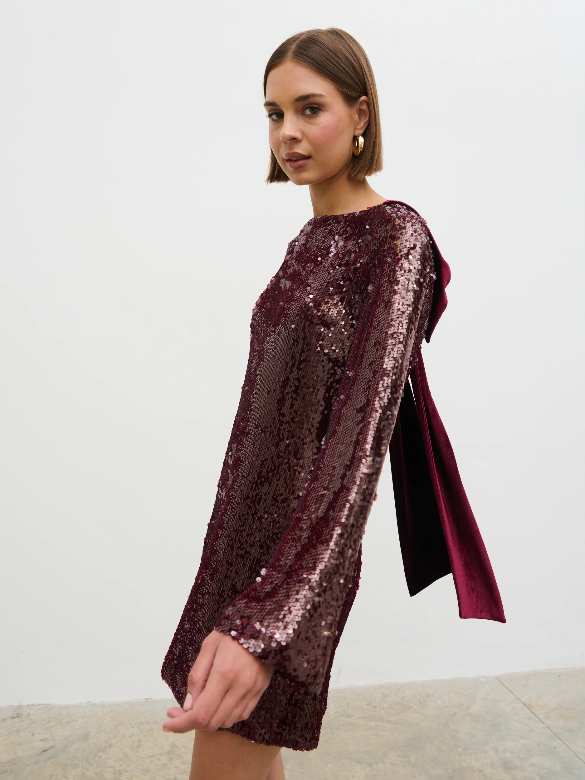 Brioni Sequin Bow Mini Dress - Wine - Image 6