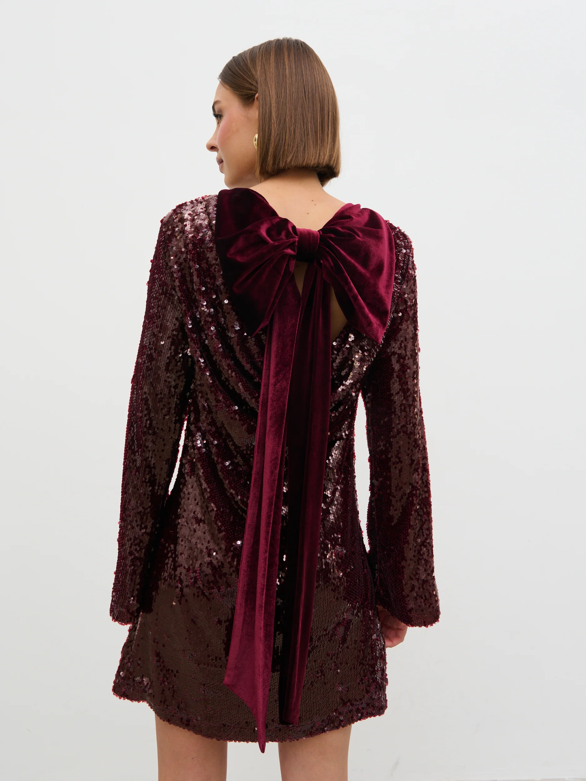 Brioni Sequin Bow Mini Dress - Wine - Image 7