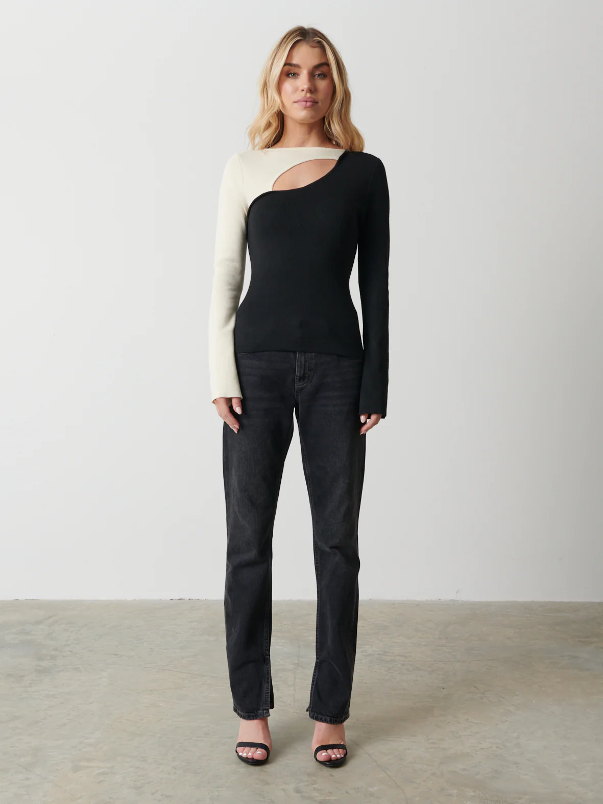Brogan Contrast Knit Top - Black and Cream - Image 3