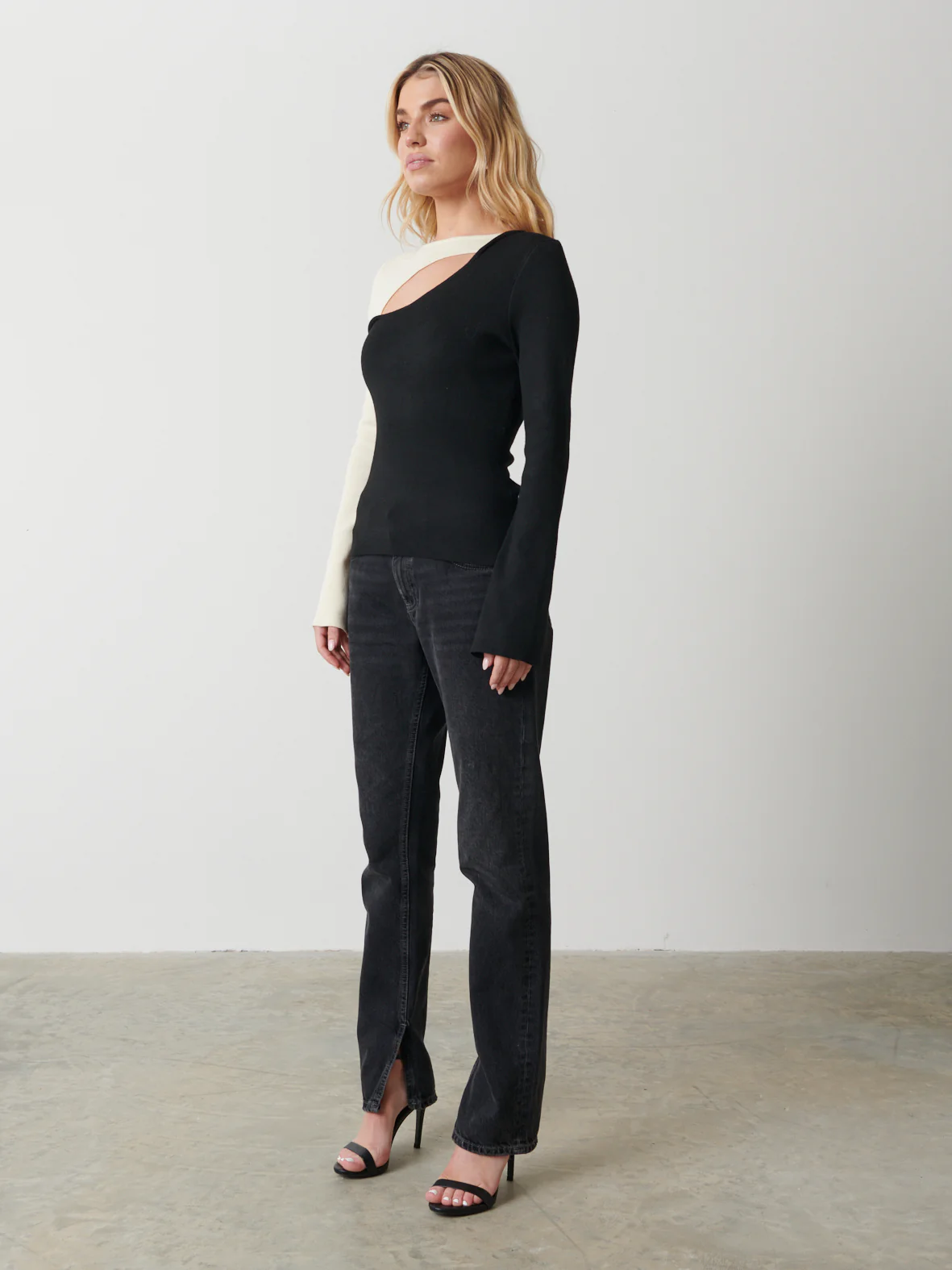 Brogan Contrast Knit Top - Black and Cream - Image 4
