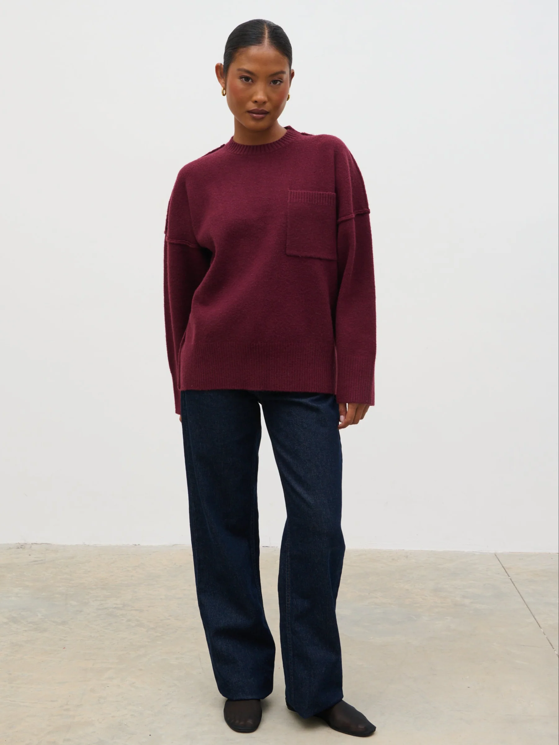 Bronte Pocket Knit Jumper - Wine - Image 2