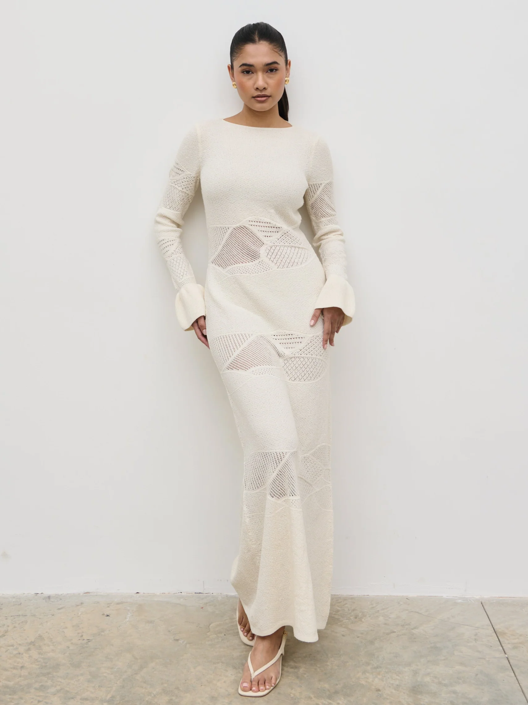 Bronwyn Patterned Knit Maxi Dress - Cream - Image 2