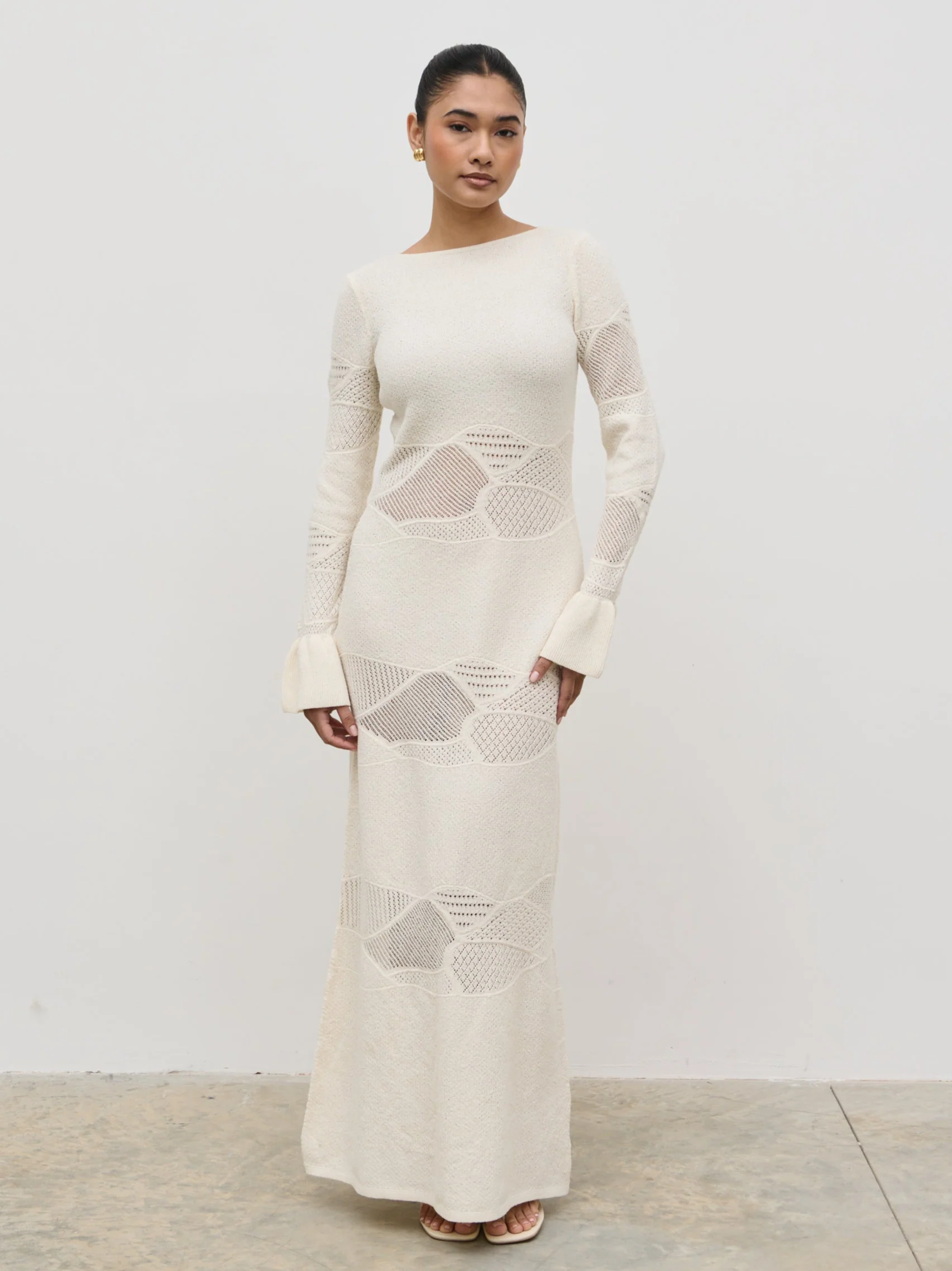 Bronwyn Patterned Knit Maxi Dress - Cream - Image 4
